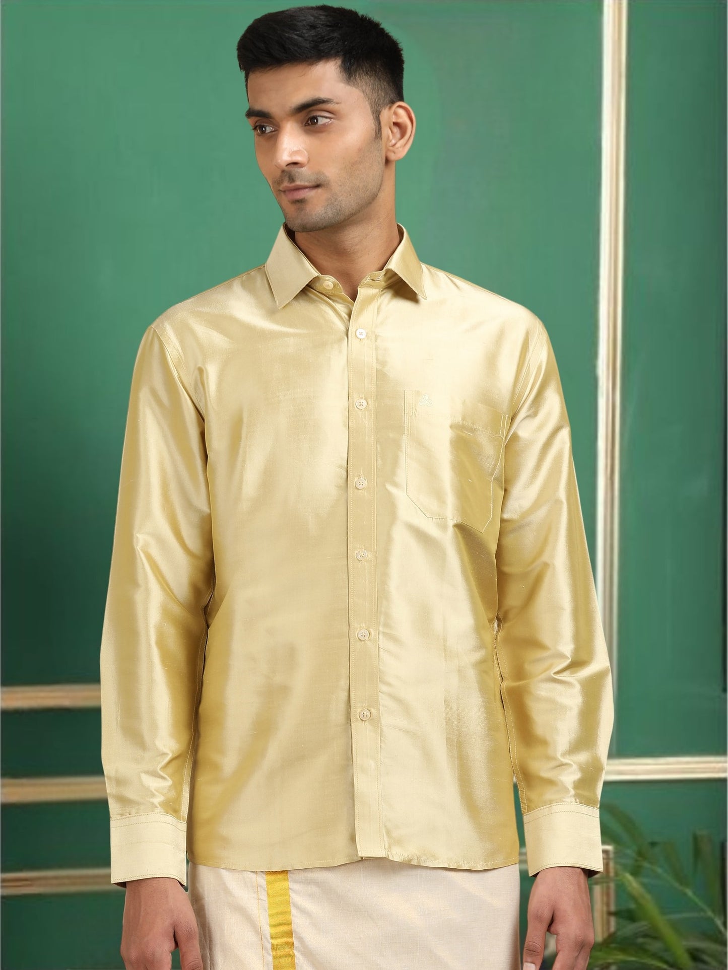 Tattva Men Gold Toned Pure Silk Shirt