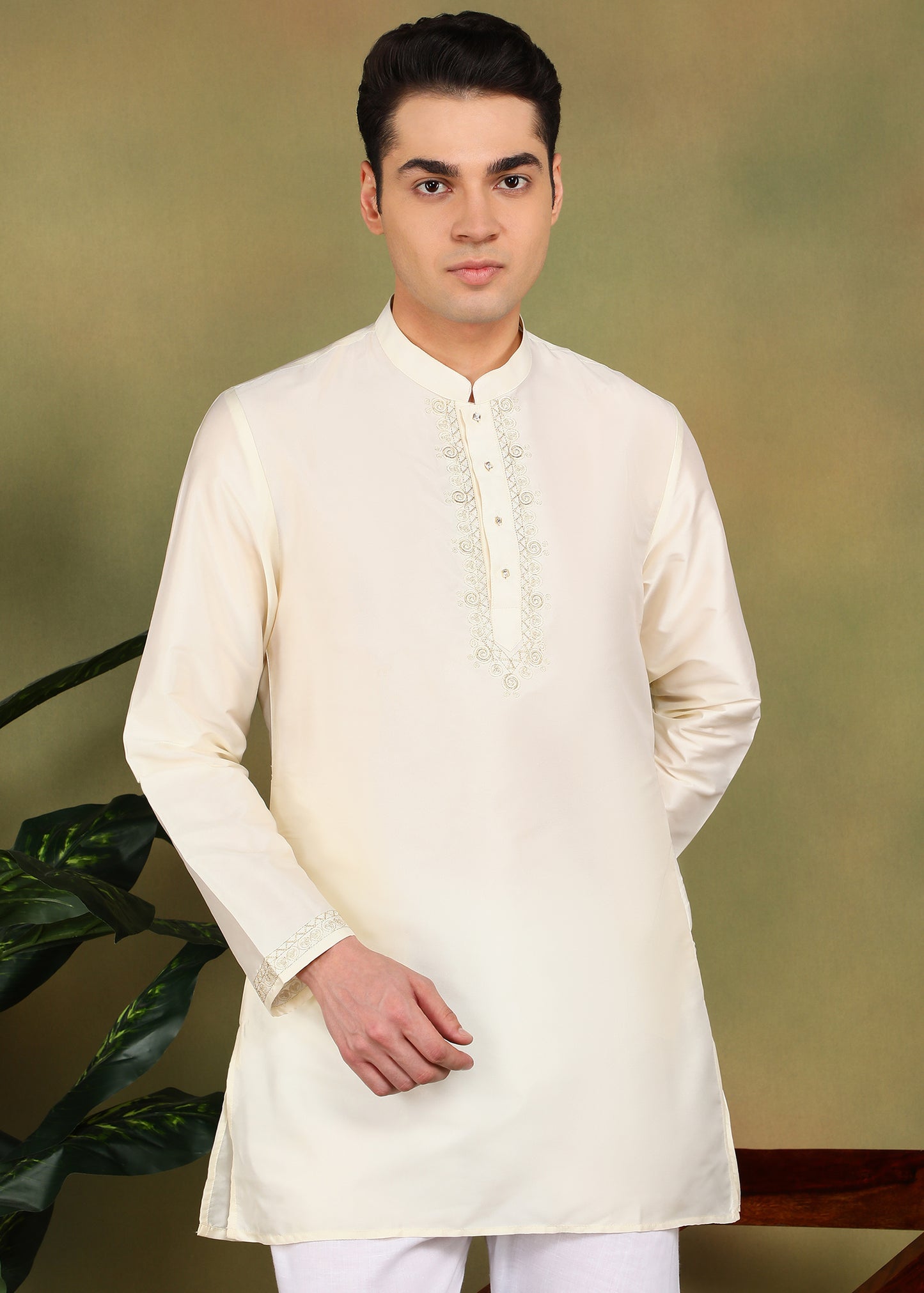 Tattva Men Cream Toned Short Kurta