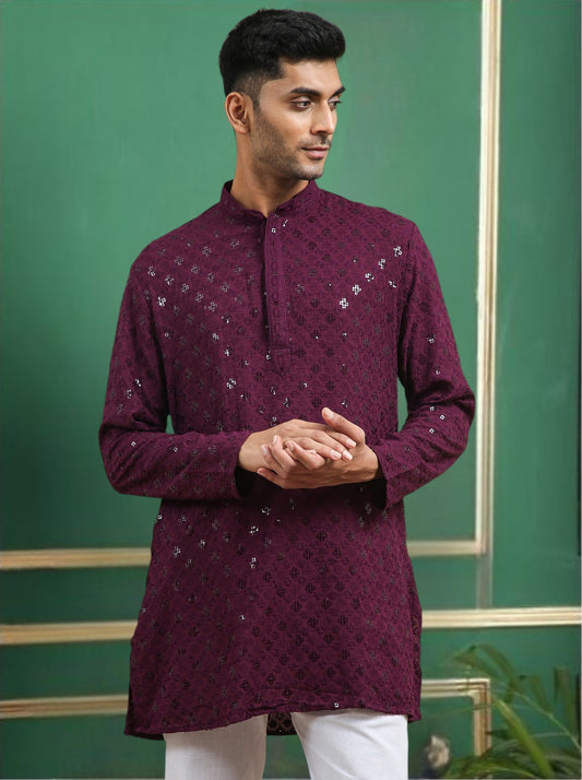 Tattva Purple Toned chikankari Cotton Short Kurta