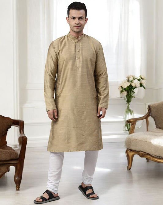 Tattva Skin Color Cotton Long Kurta With Pyjamas