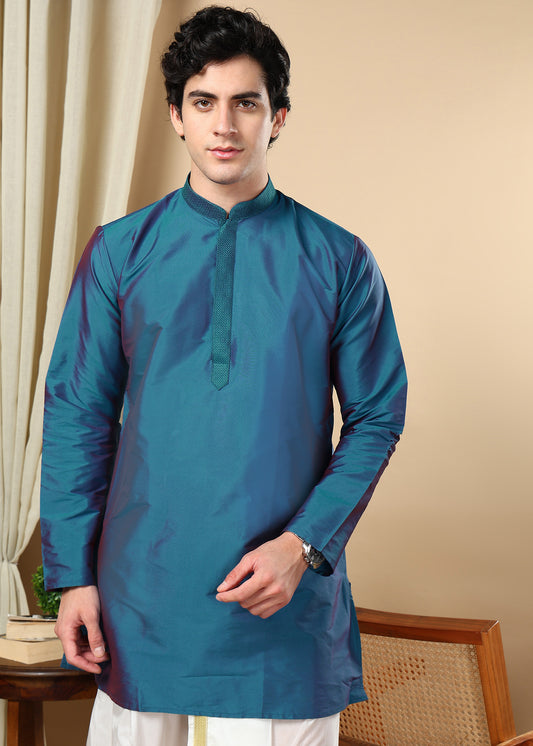 Tattva Men Blue Solid Short Kurta