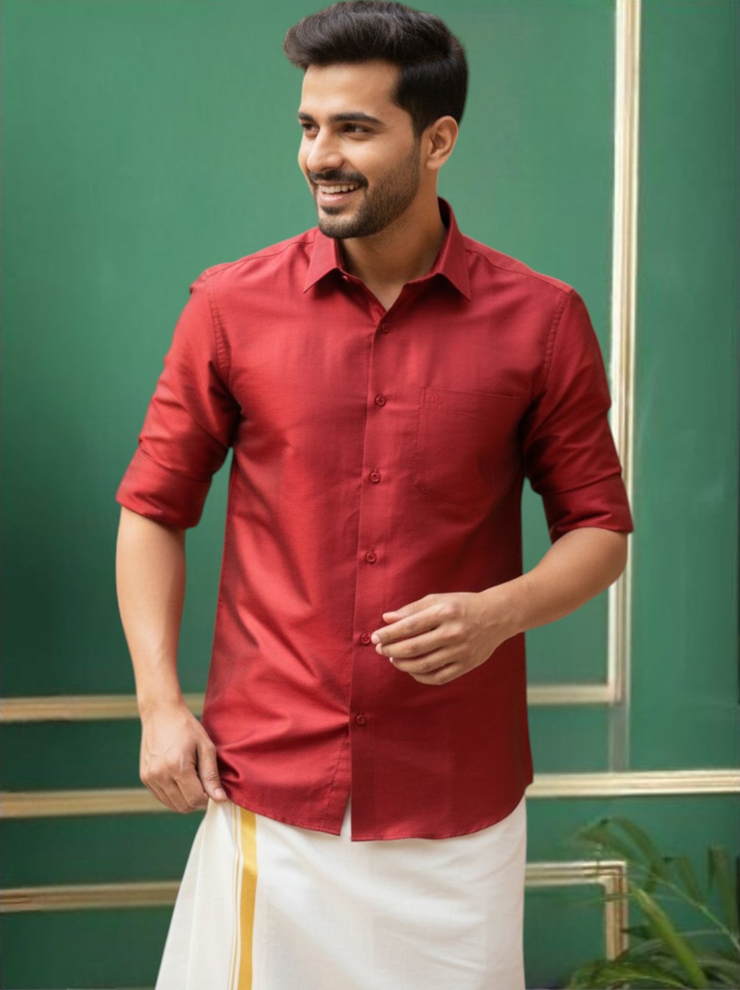 Tattva Mens Maroon Solid Shirt