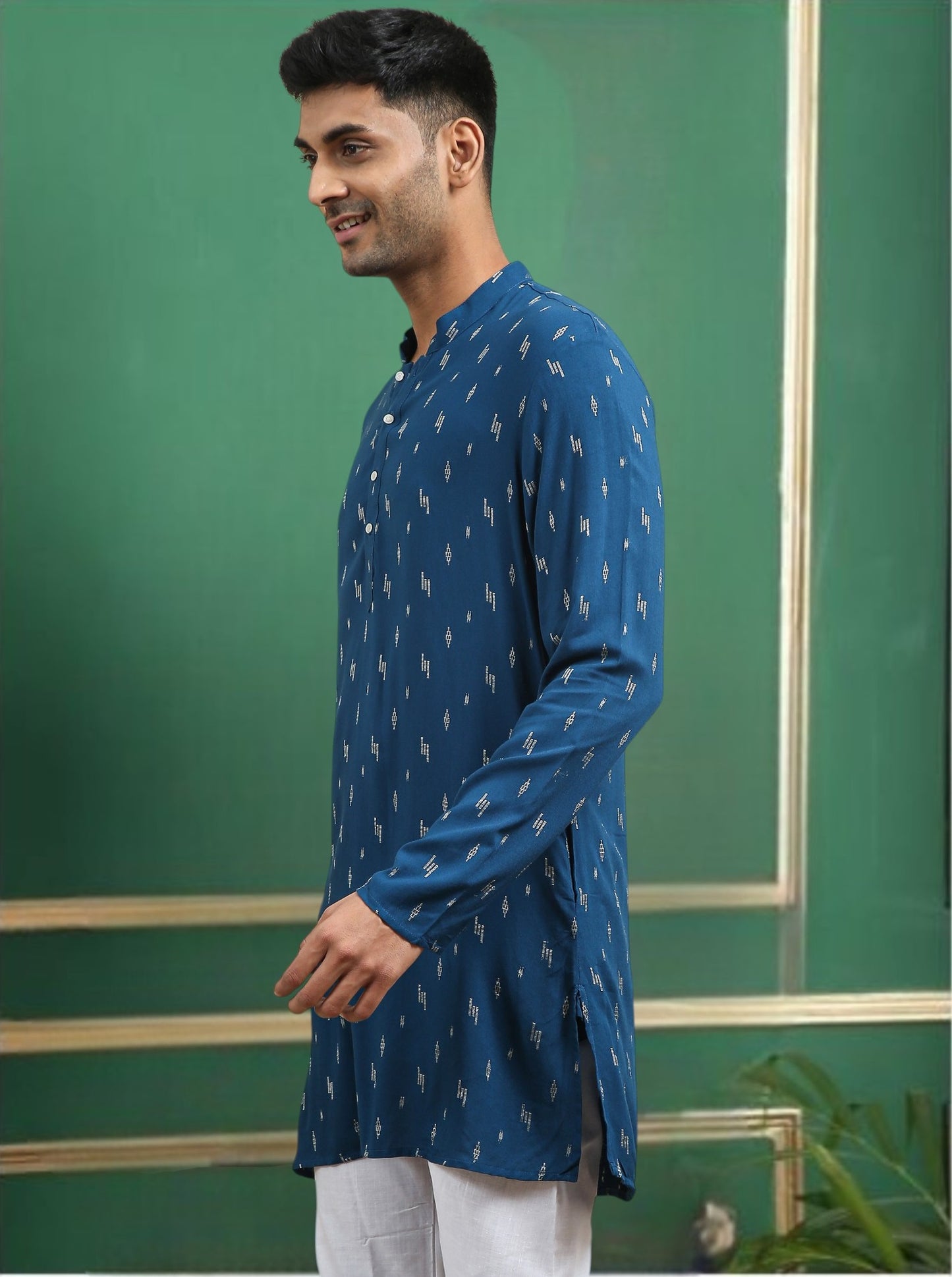 Tattva Blue Toned Printed Cotton Short Kurta