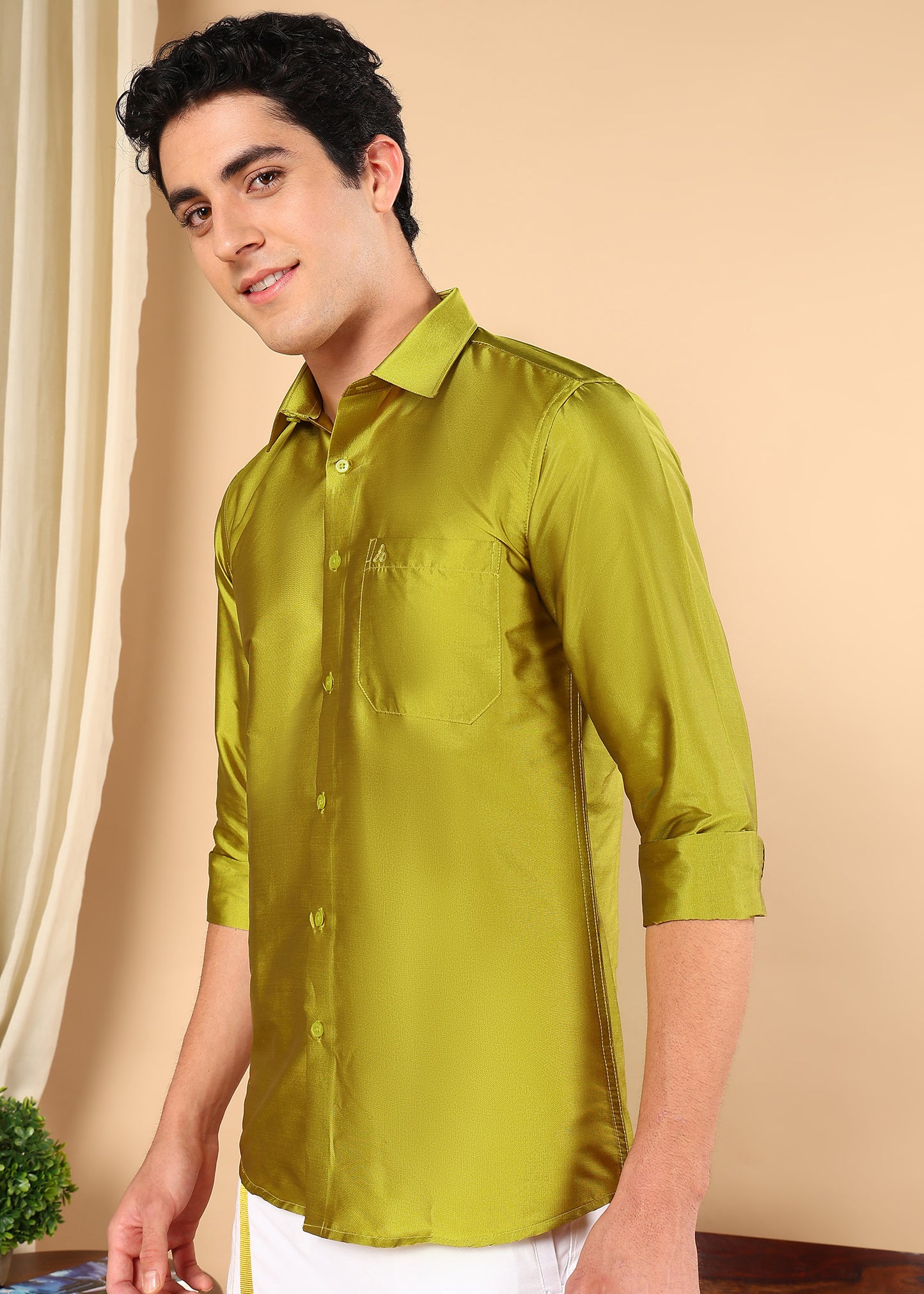 Tattva Men Olive Green Solid Opaque Shirt