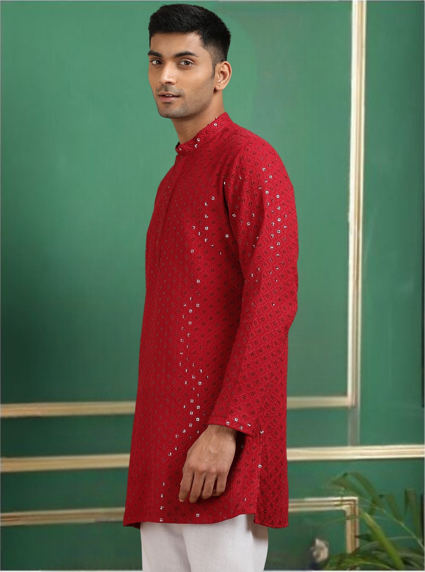 Tattva Red Toned Chikankari Short Kurta