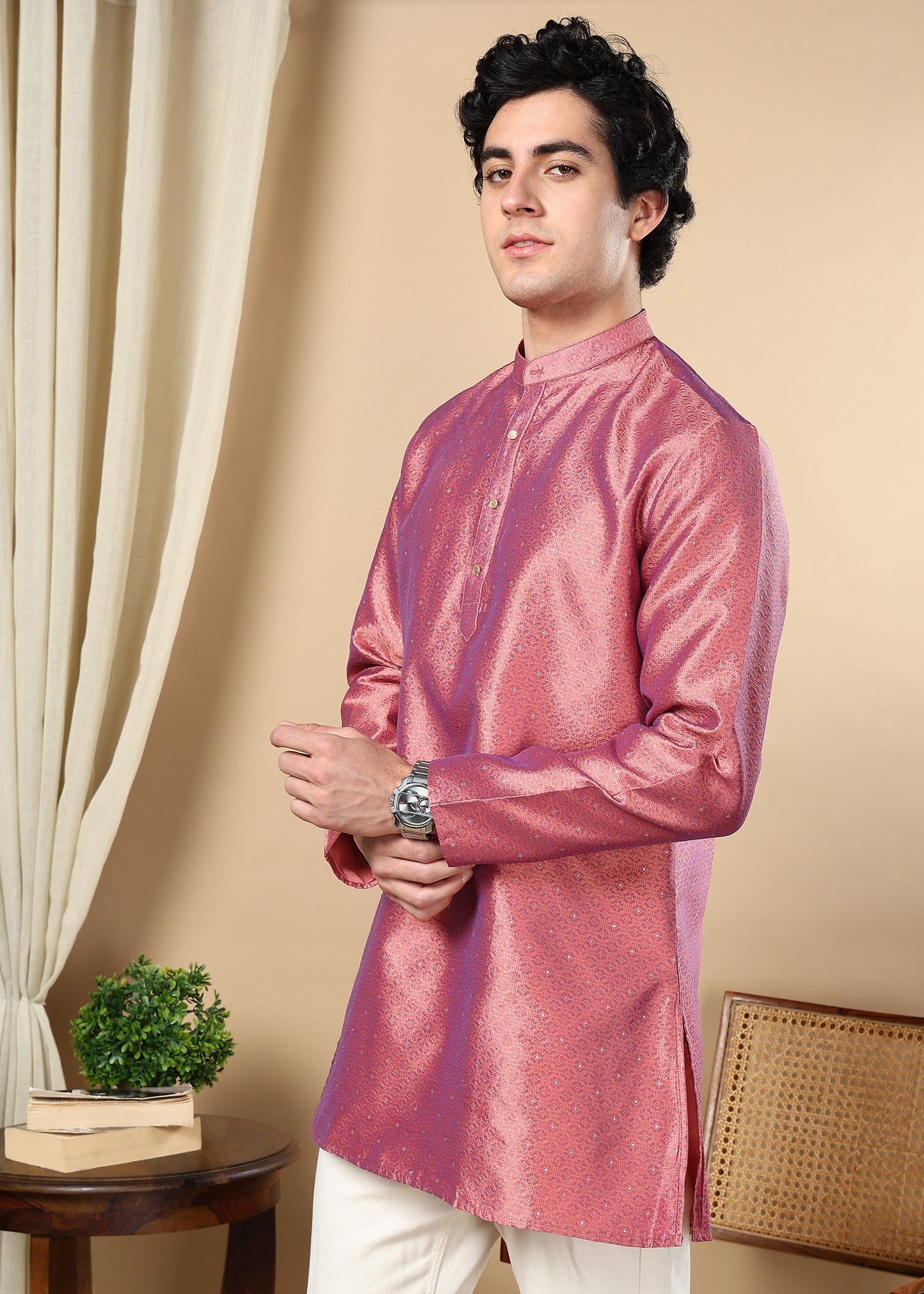 Tattva Pink Toned Embellished Short Kurta