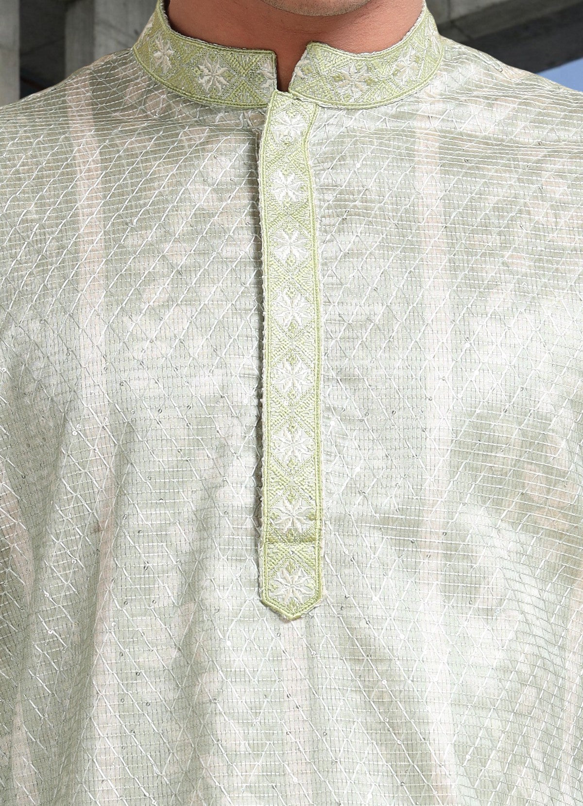 Tattva Woven Diamond Motif Sage Green Festive Kurta Set