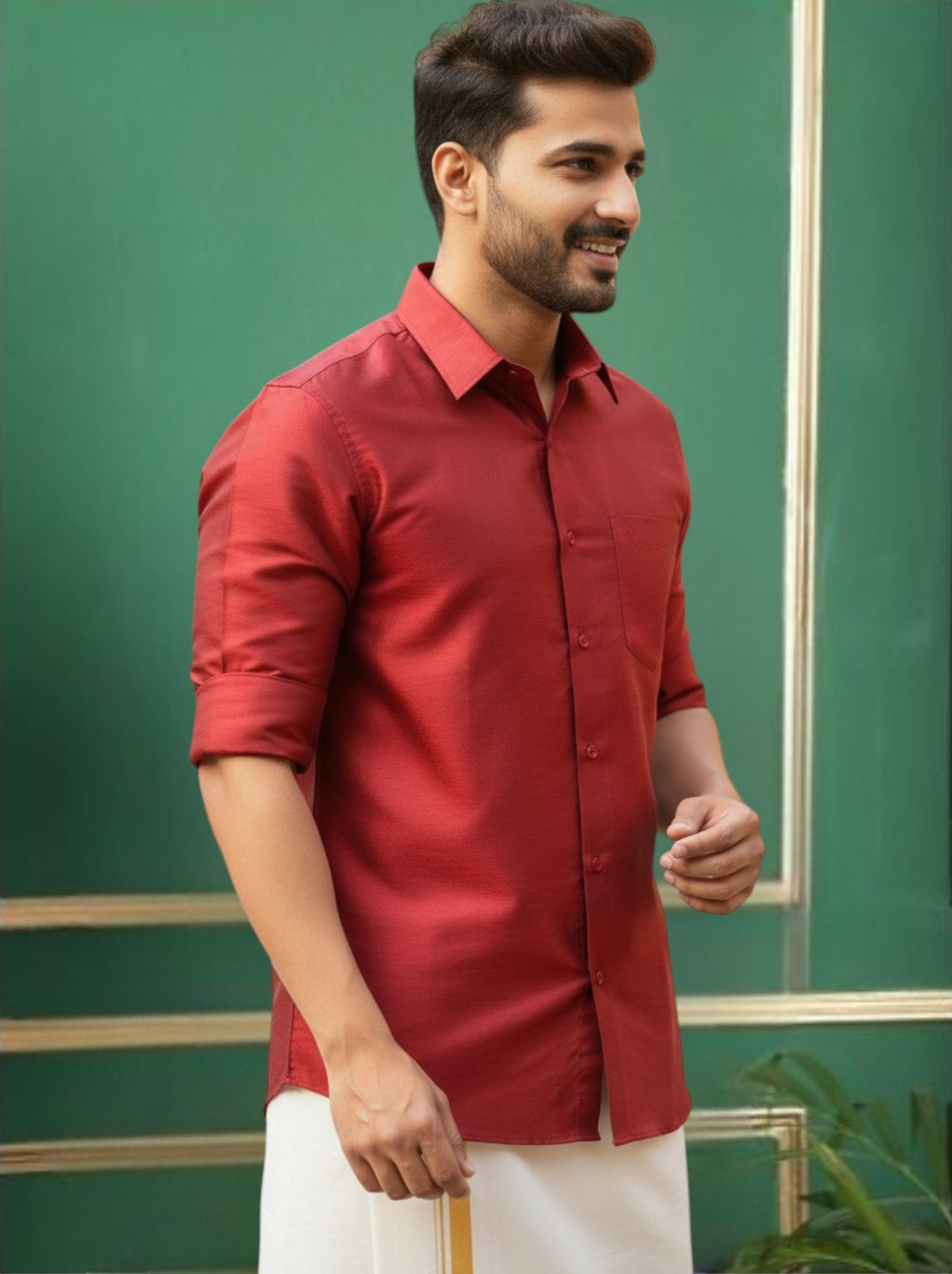 Tattva Mens Maroon Solid Shirt