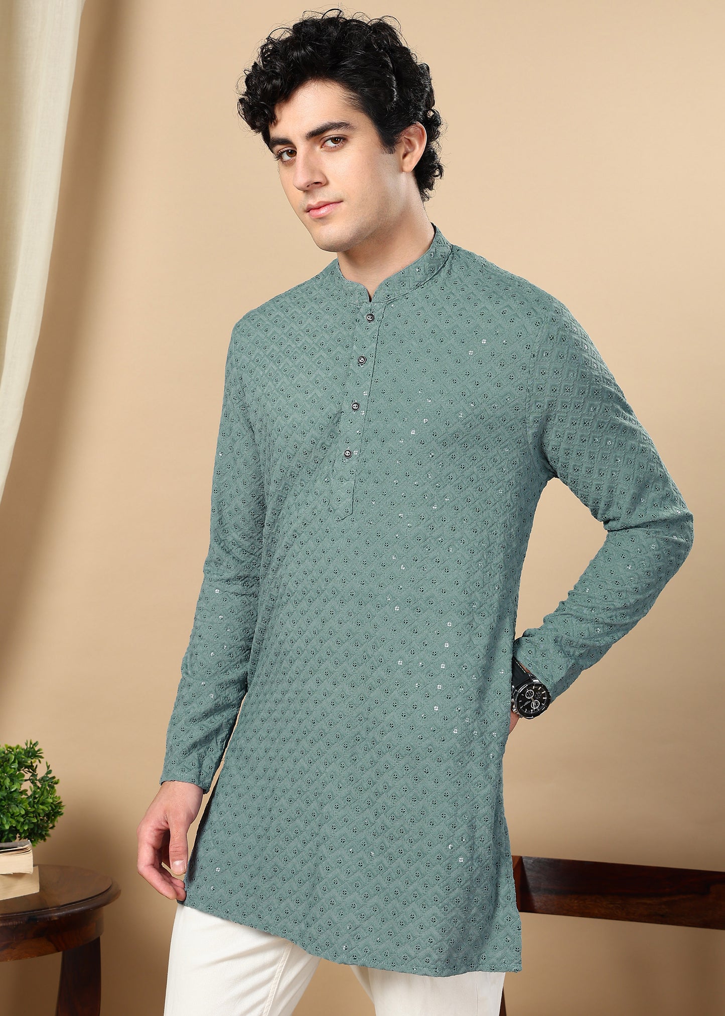 Tattva Grey Embroidered Short Kurta