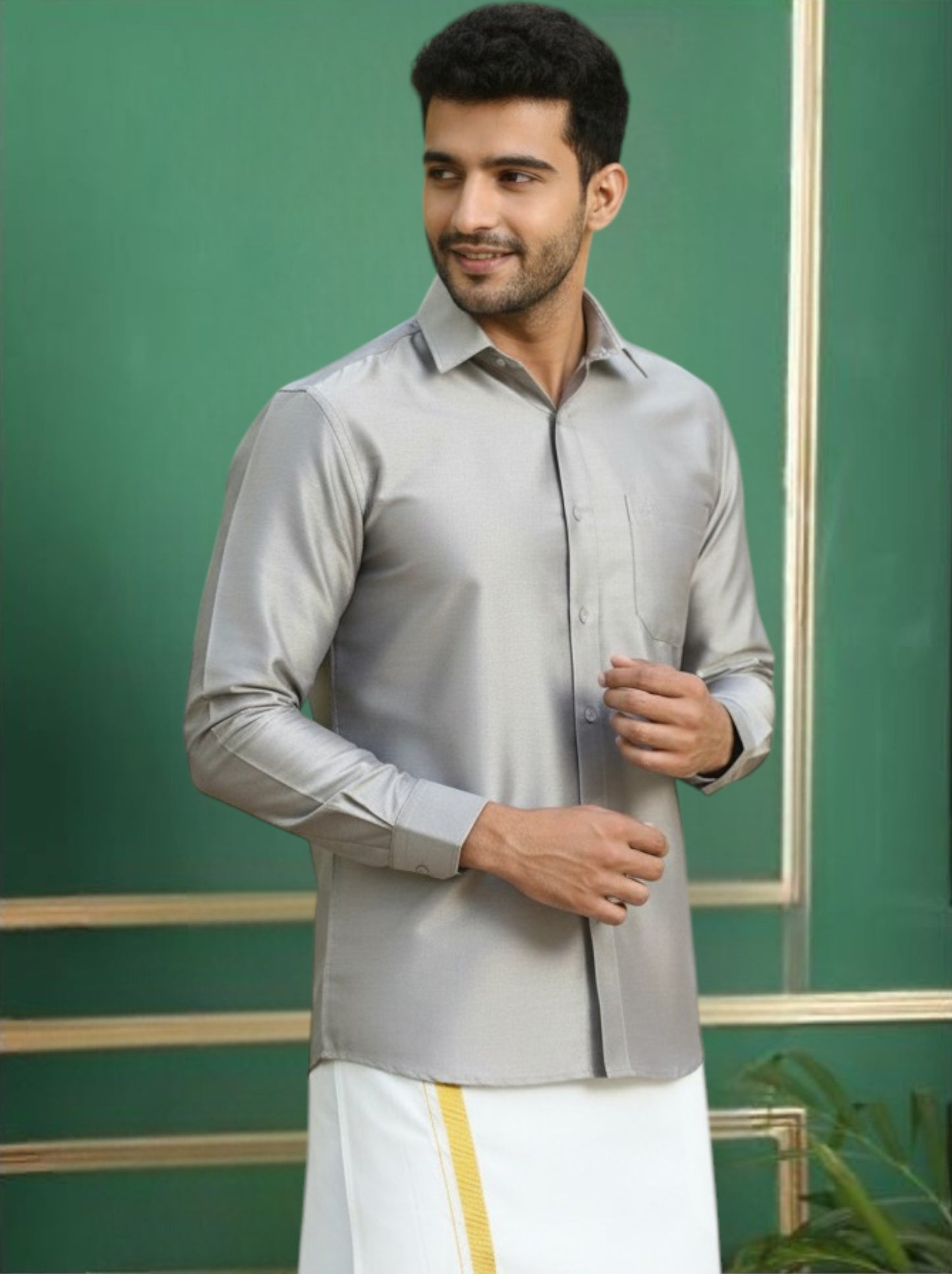 Tattva Mens Silver Colour Solid Shirt