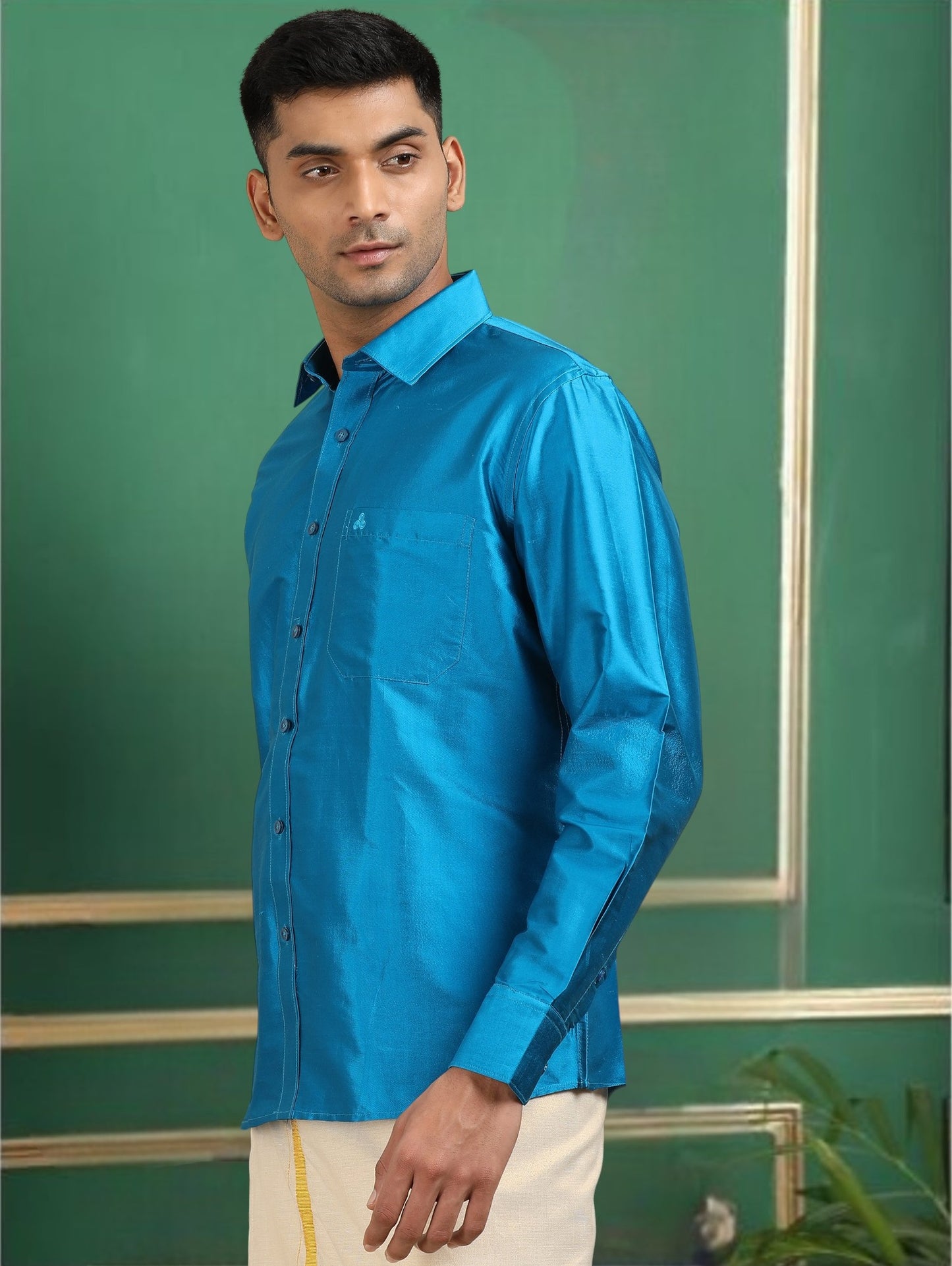 Tattva Men Blue Toned Pure Silk Shirt