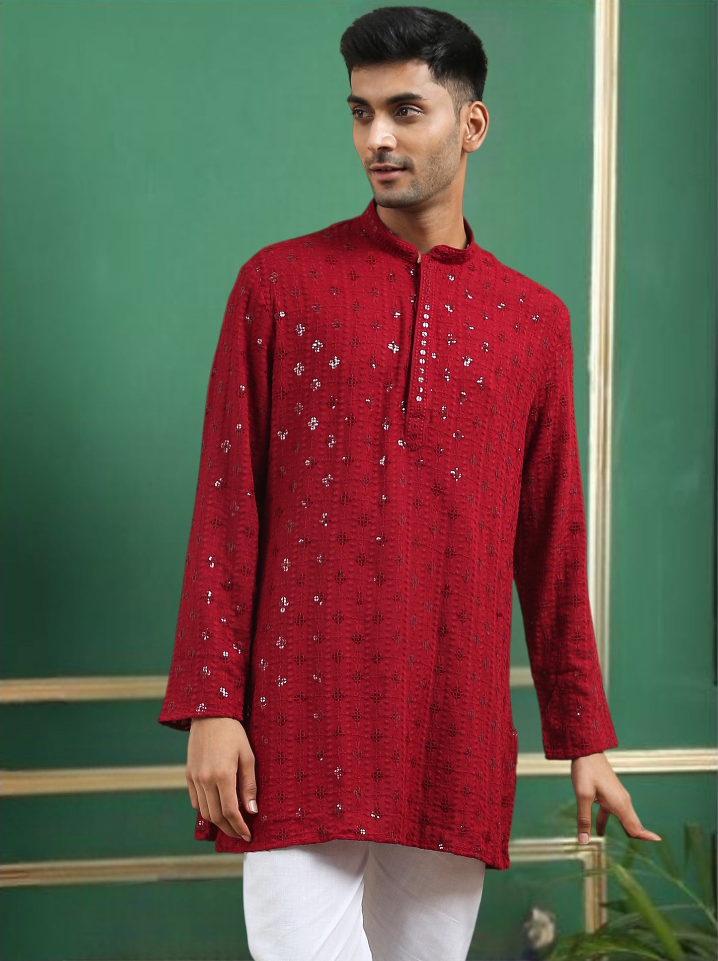 Tattva Maroon Toned chikankari Cotton Short Kurta