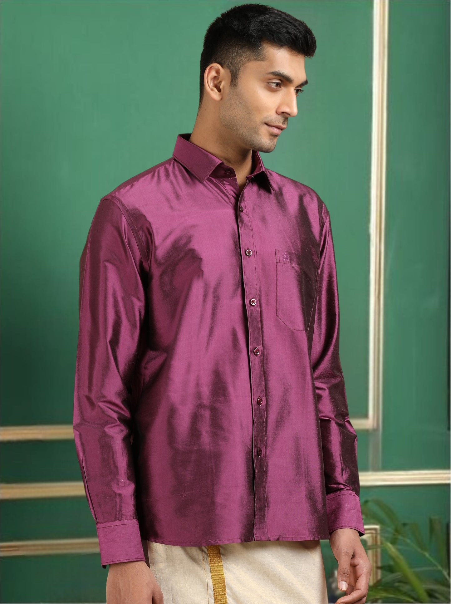 Tattva Men Purple Toned Pure Silk Shirt