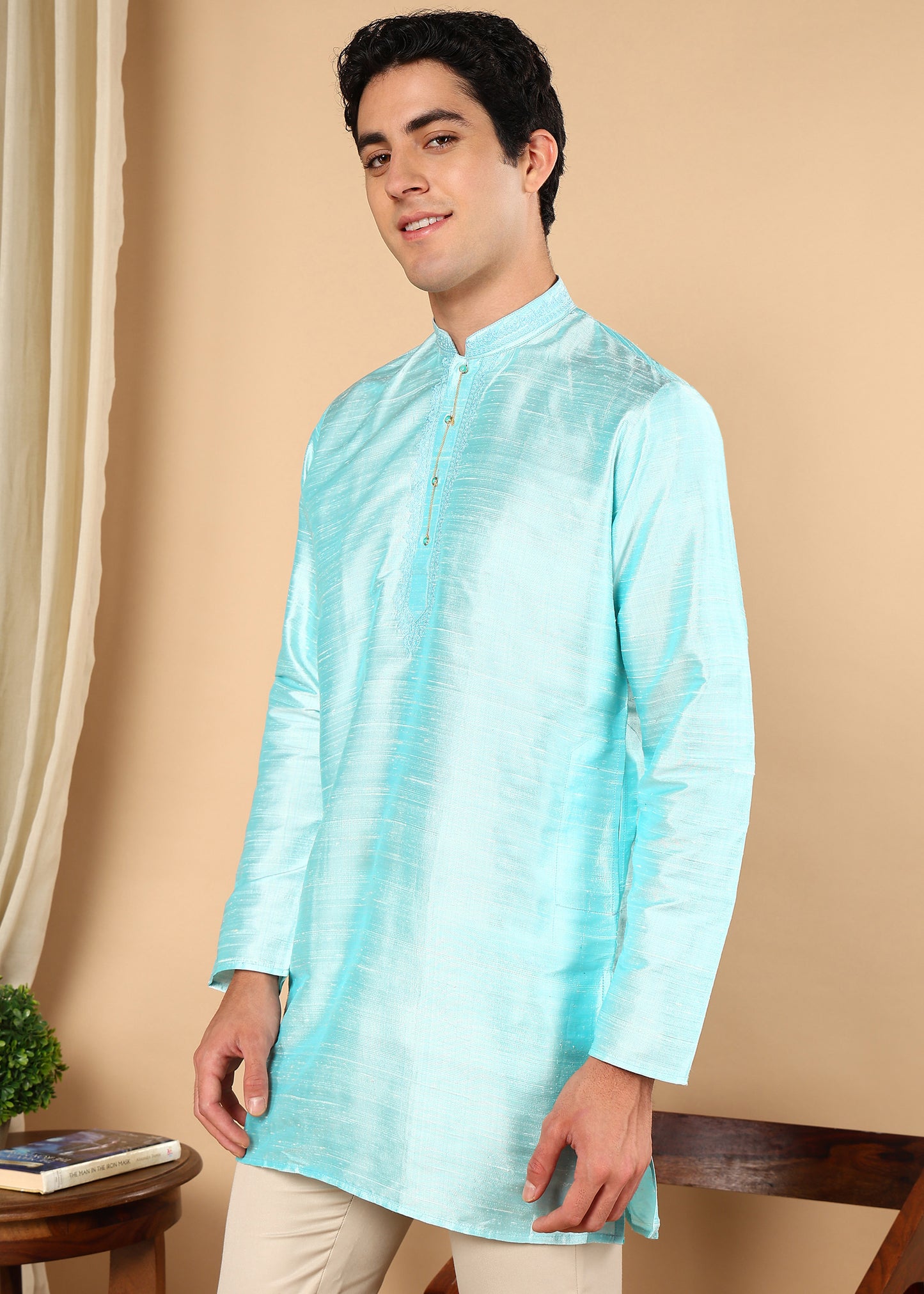 Tattva Men Solid Short Silk Kurta