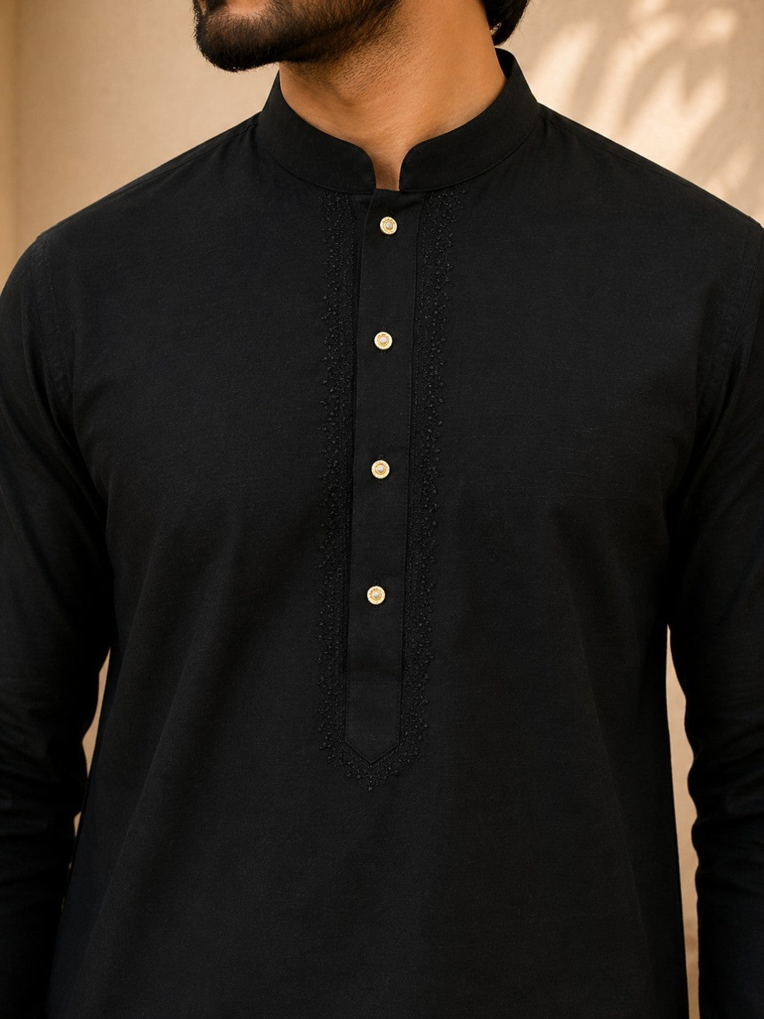 Tattva Black Toned Embroidered Cotton Short Kurta