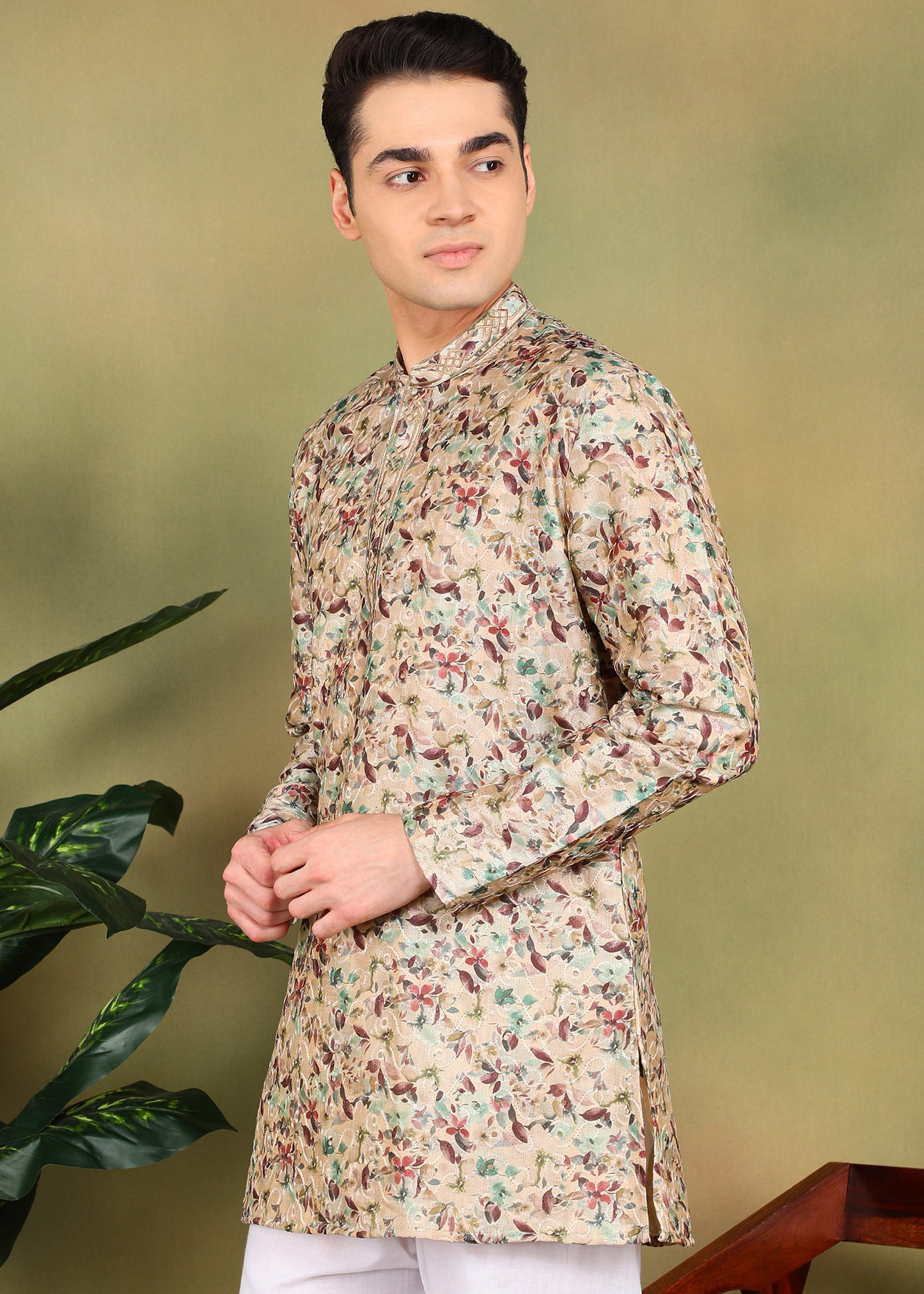 Tattva Men Tan colored Short Kurta