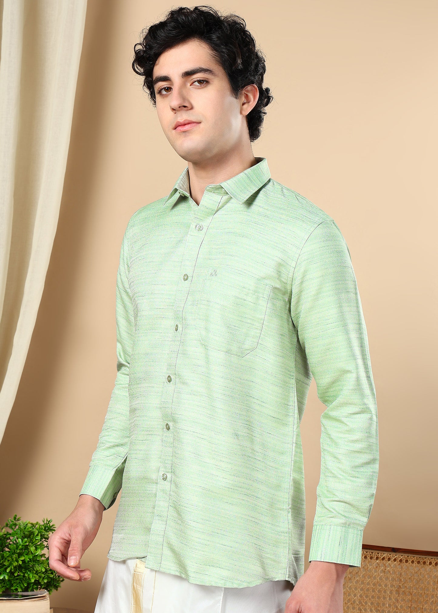 Tattva Men Green Striped Shirt