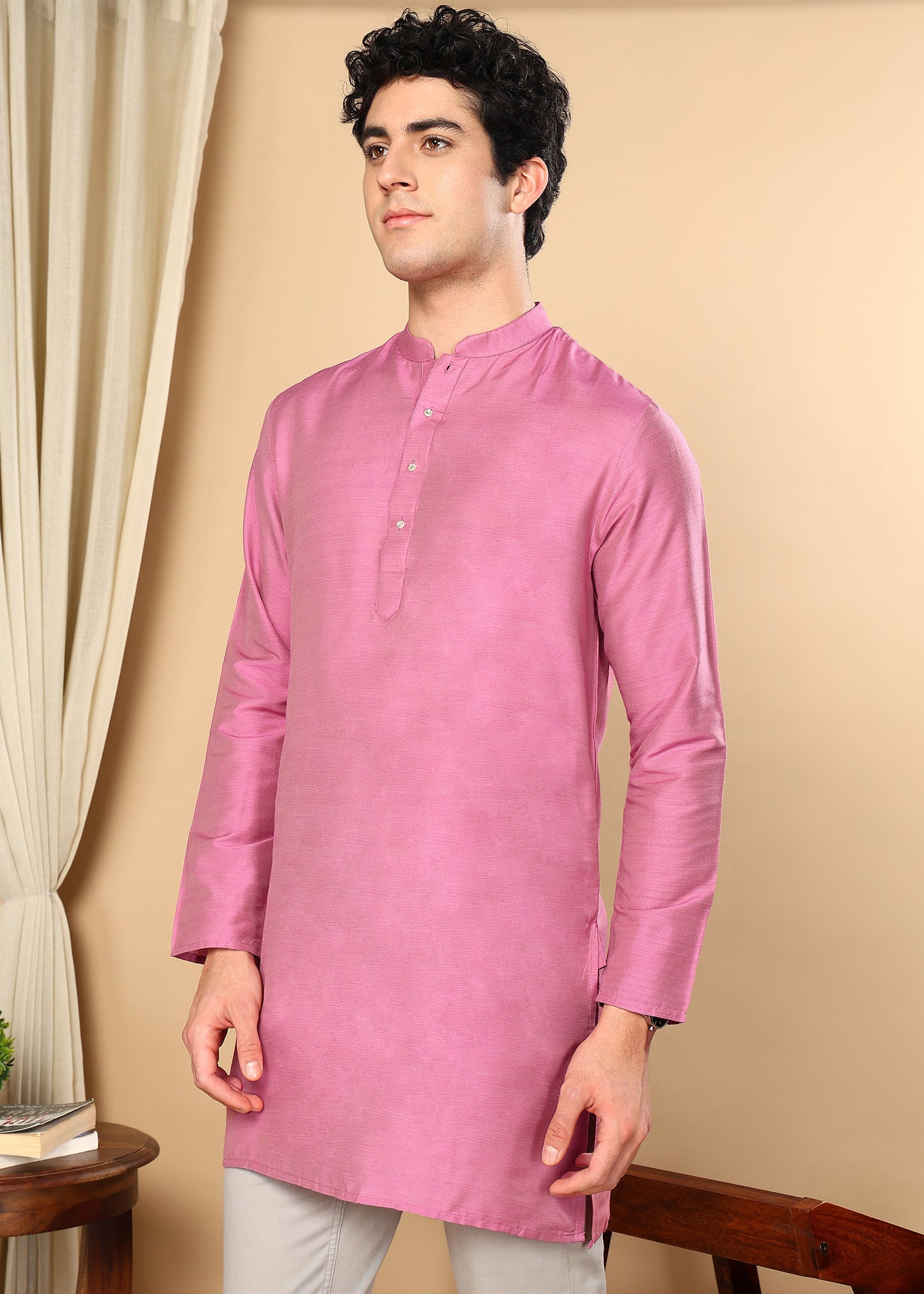 Tattva Pink Solid Short Straight Kurta