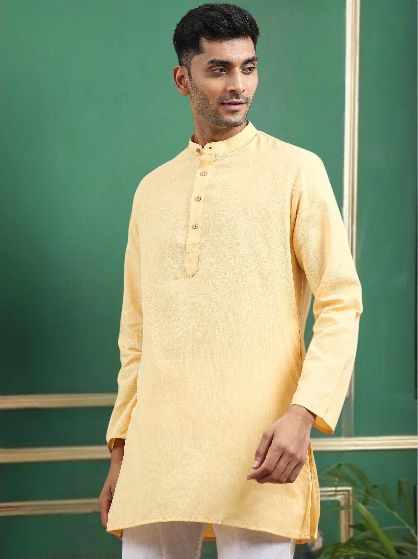 Tattva Beige Toned Solid Cotton Short Kurta