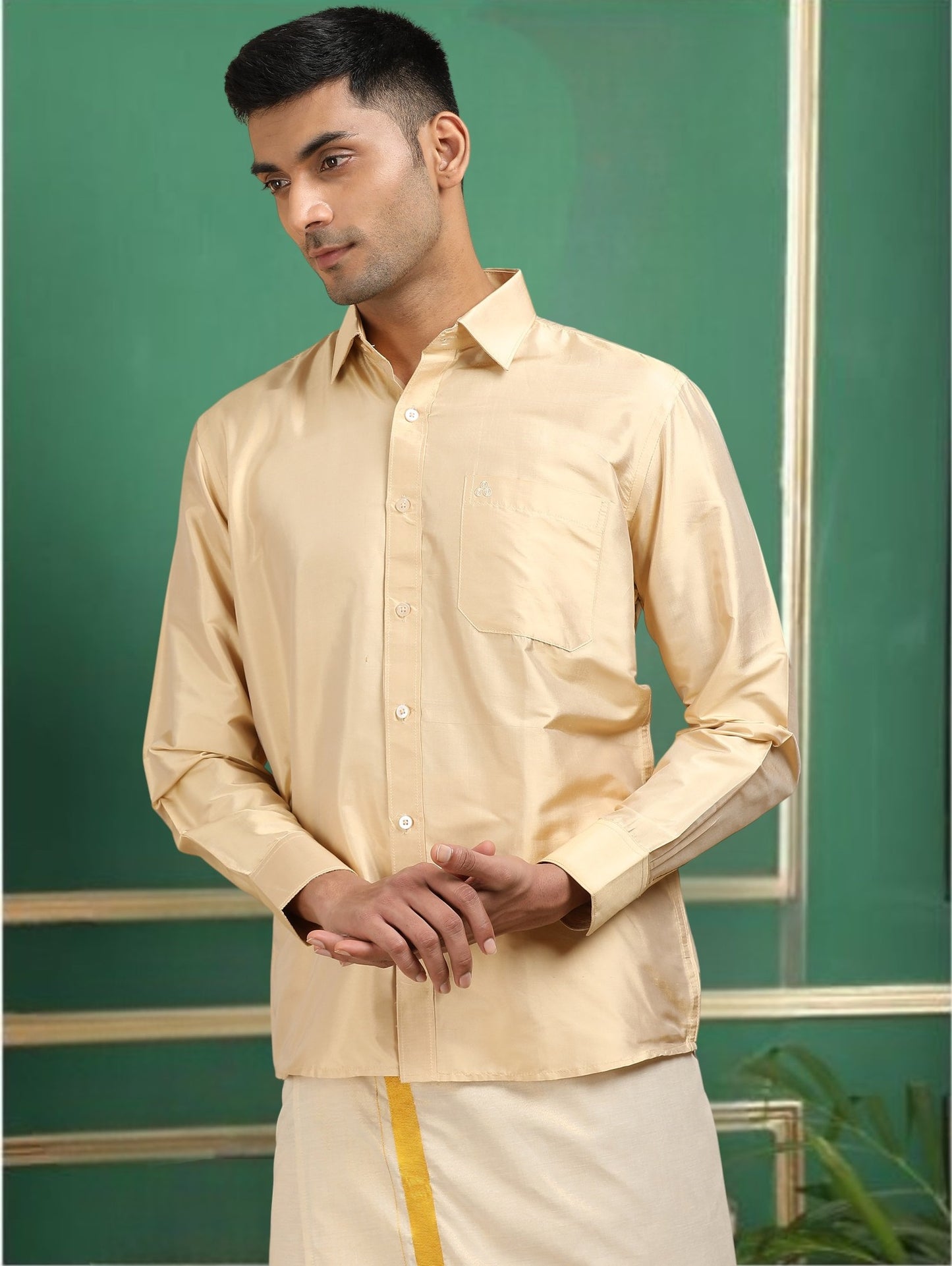 Tattva Men Bronze Toned Pure Silk Shirt