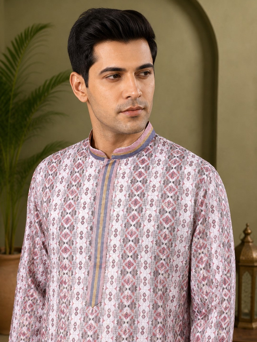 Tattva Men's Embroidered Thread Work Sequined Kurta