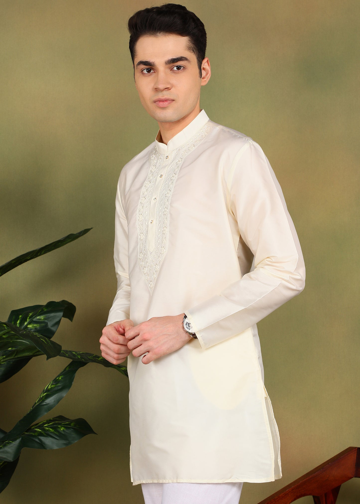 Tattva Men Cream Colored Short Kurta