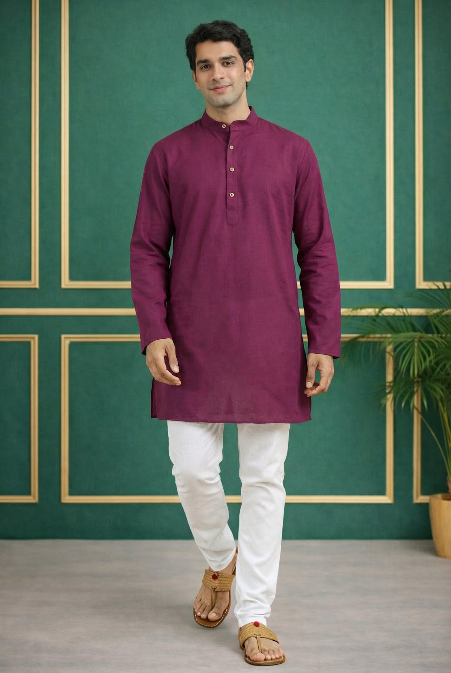 Tattva Men Premium Cotton Solid Straight Kurta