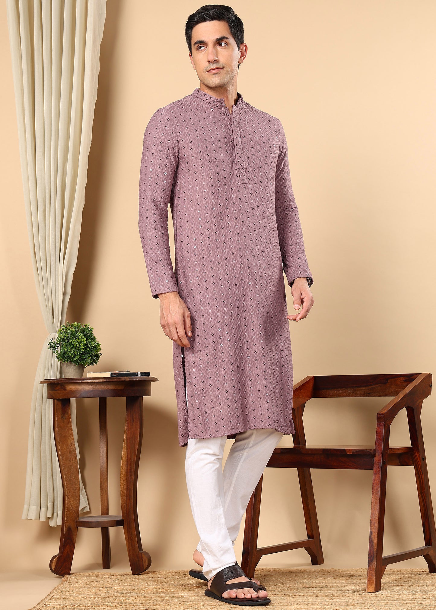 Tattva Men's Embroidered Thread Work Sequinned Kurta