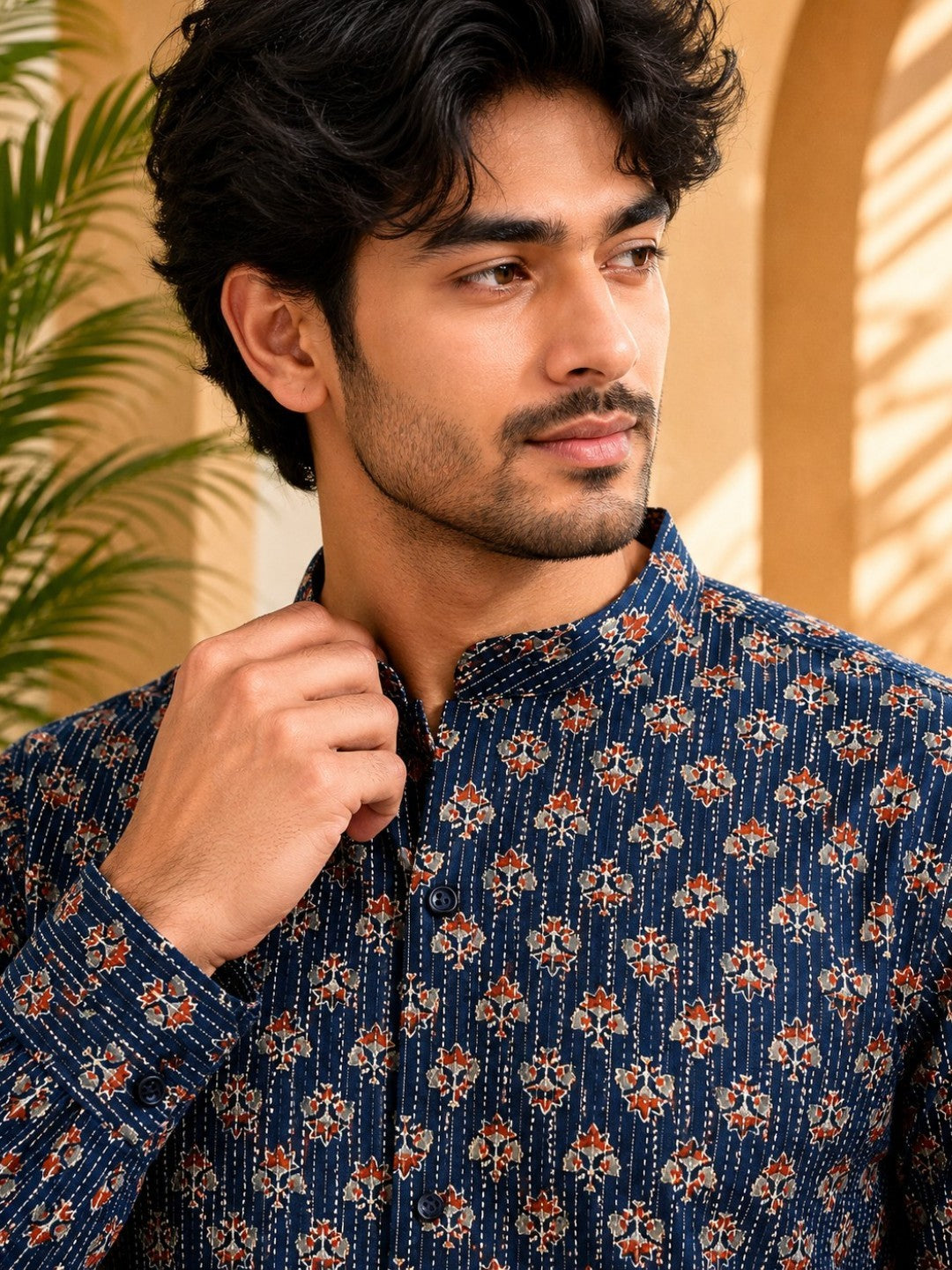 Tattva Men Floral Printed Woven Thread Super Short Kurta