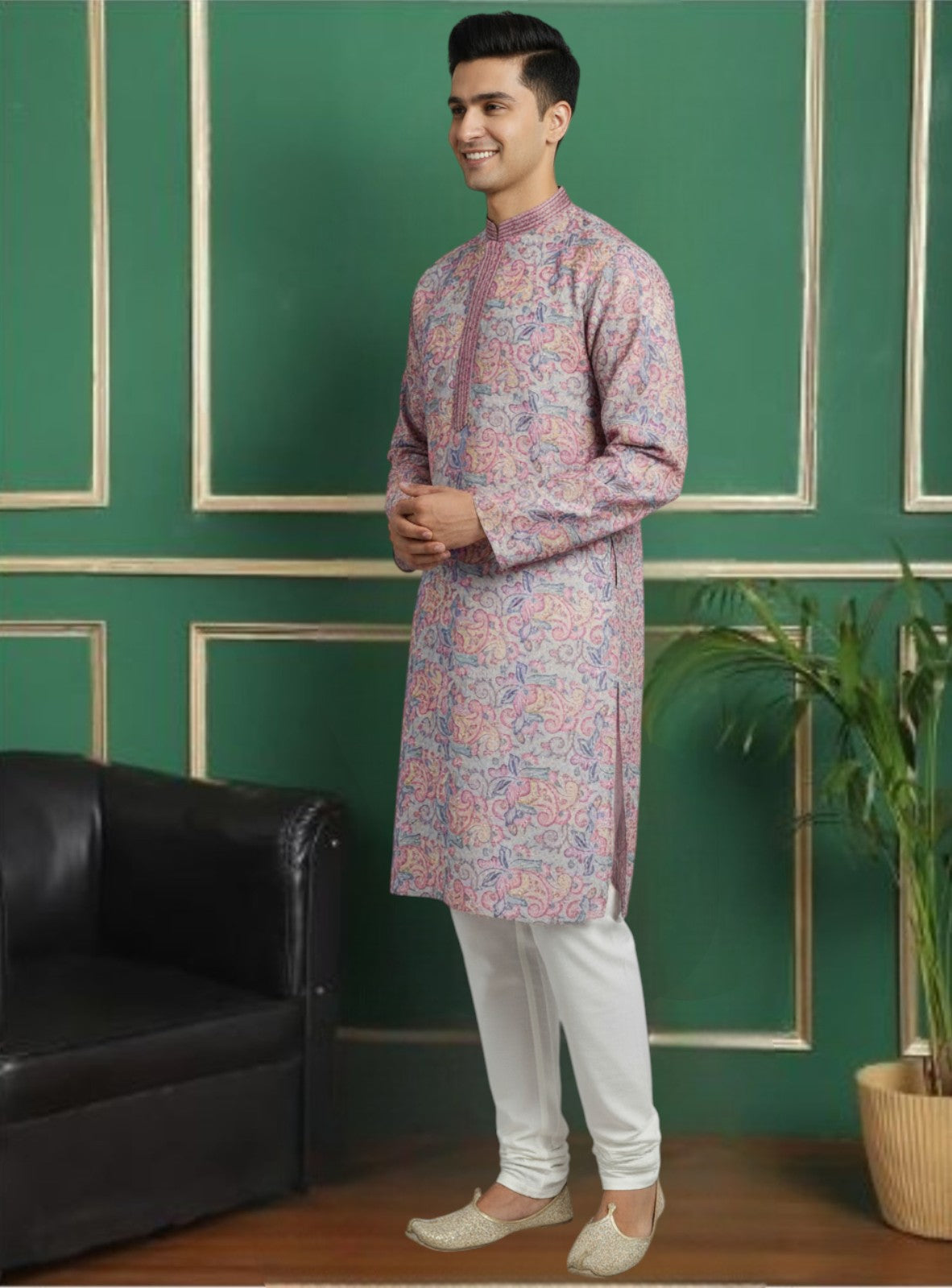 Tattva Men Applique Threadwork Short Kurta