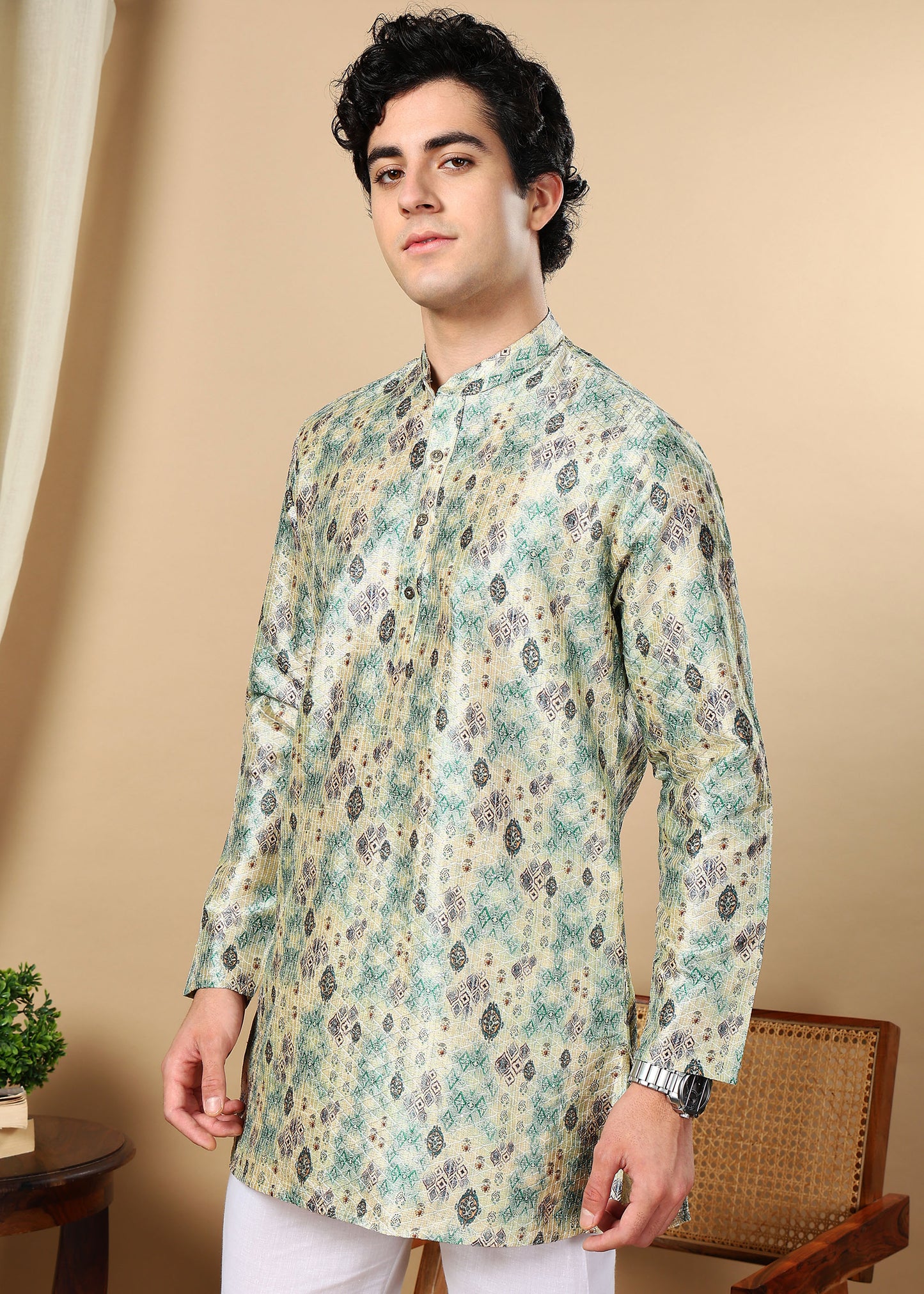 Tattva Green Printed Short Kurta