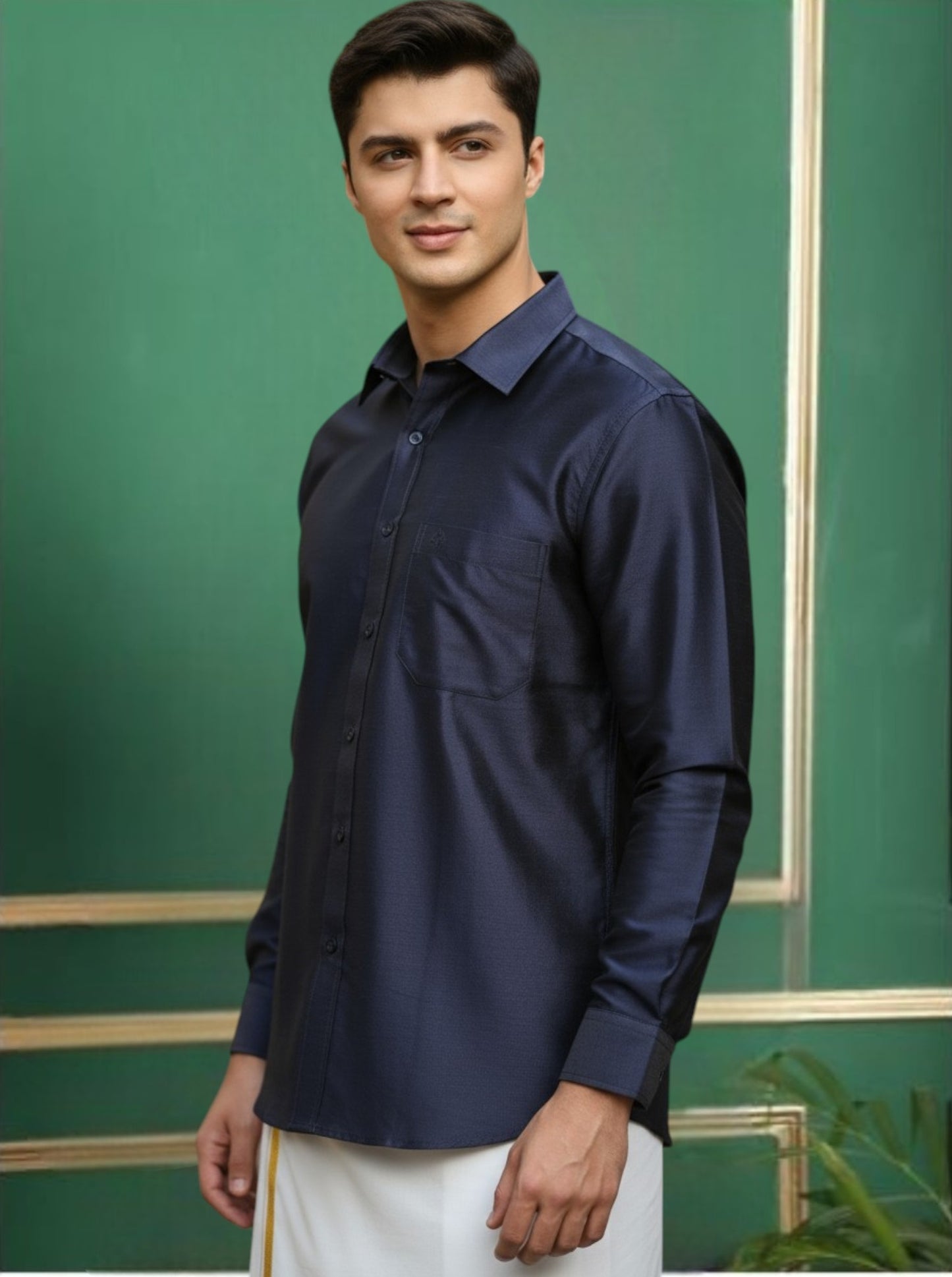 Tattva Men Navy Blue Slim Fit Solid Party Shirt