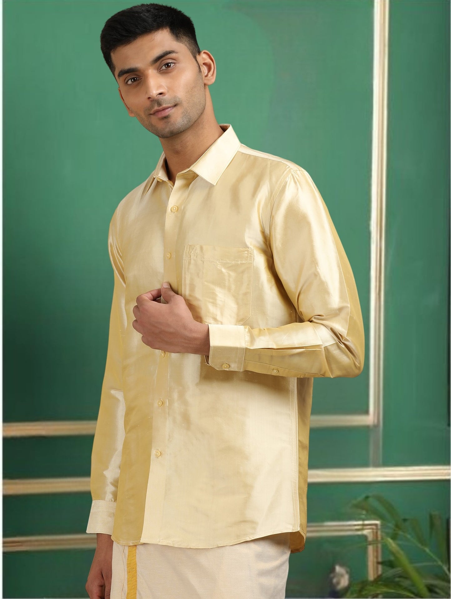 Tattva Men Beige Toned Pure Silk Shirt