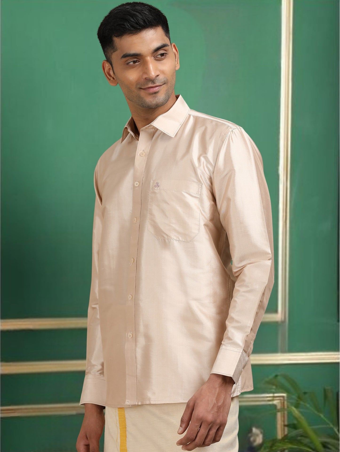 Tattva Men Copper Toned Pure Silk Shirt