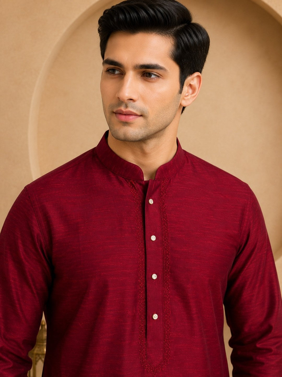 Tattva Men Embroidered Solid Short Kurta