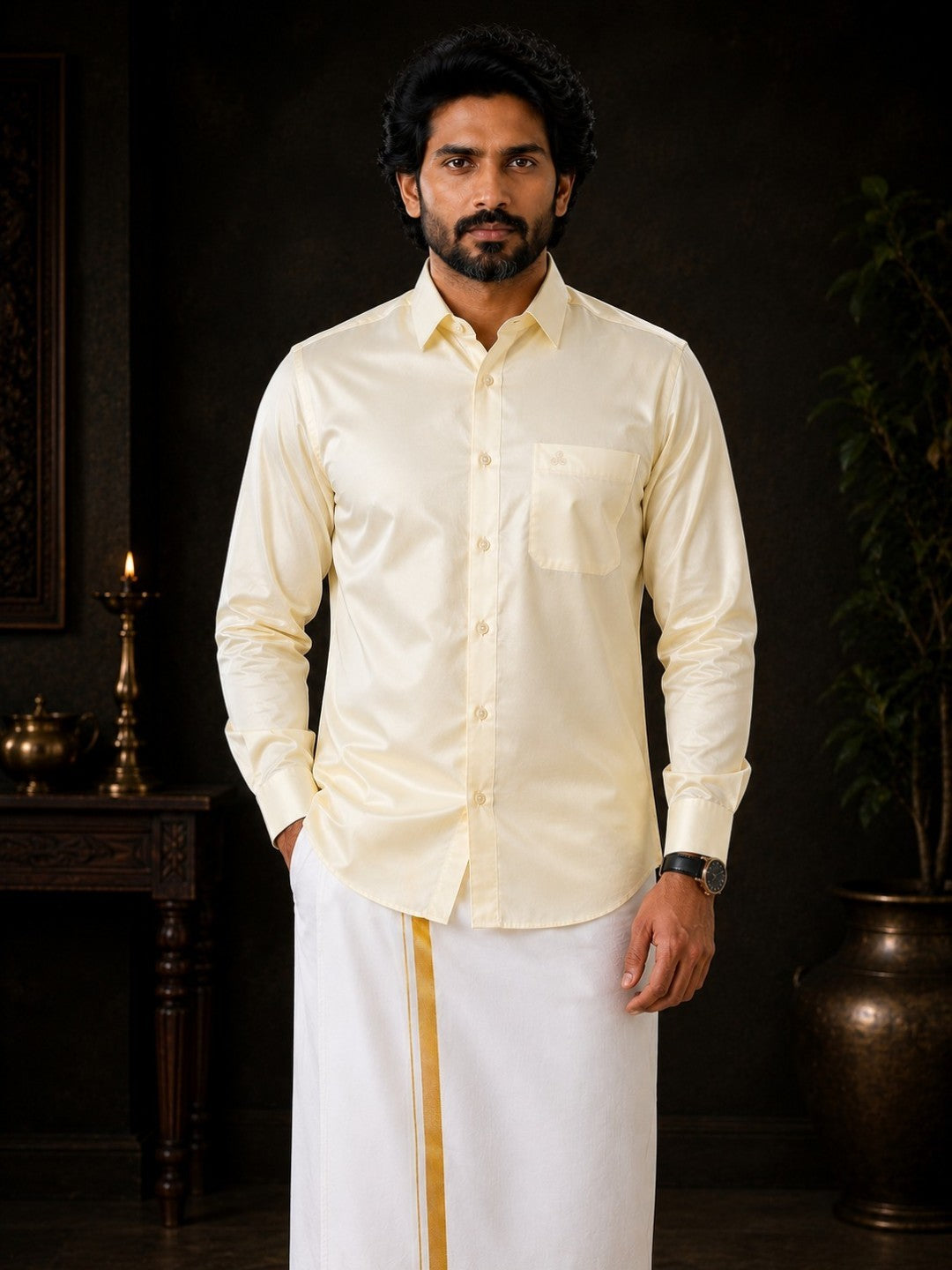 Tattva Mens White Colour Solid Party Shirt
