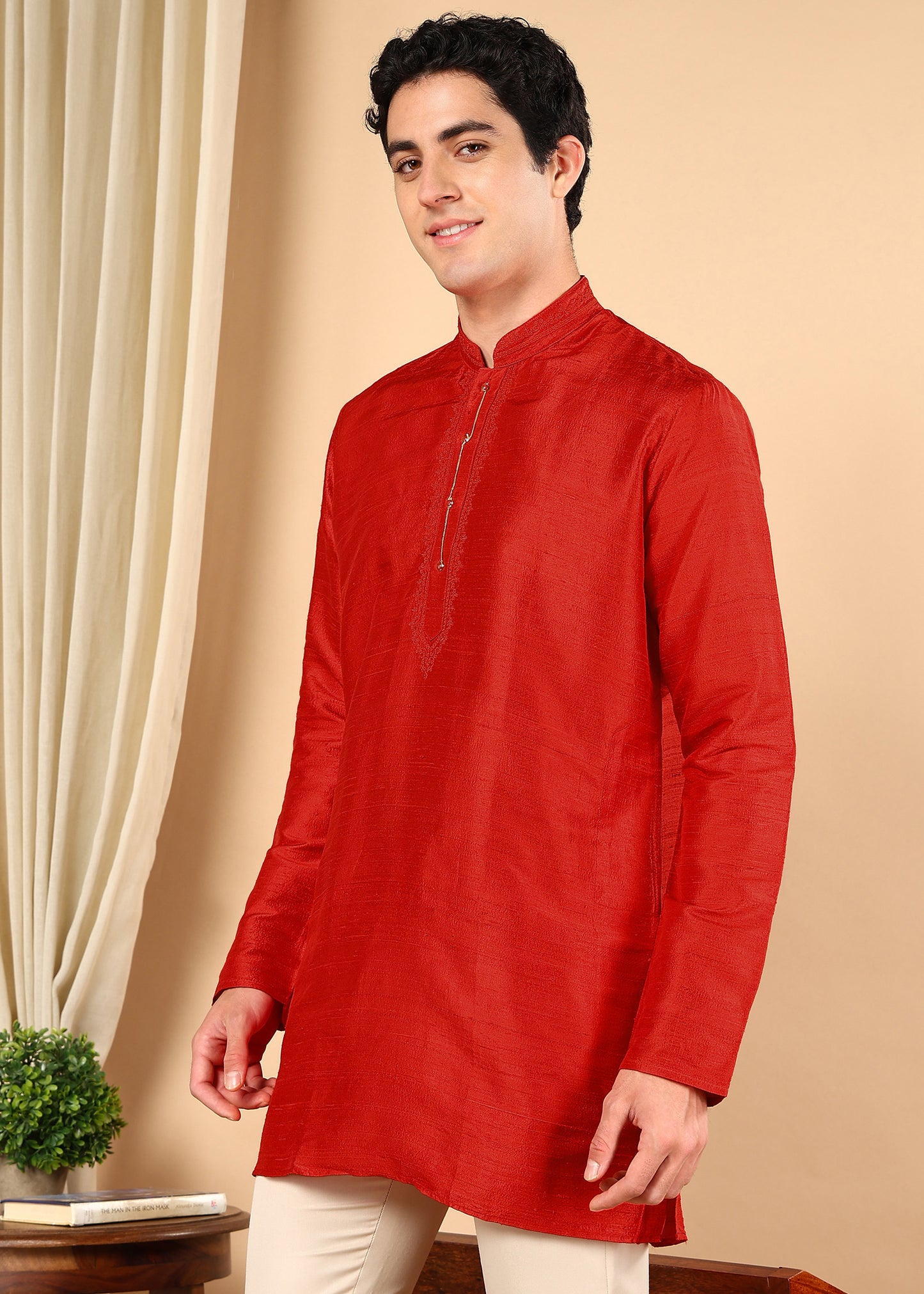 Tattva Men Solid Short Silk Kurta