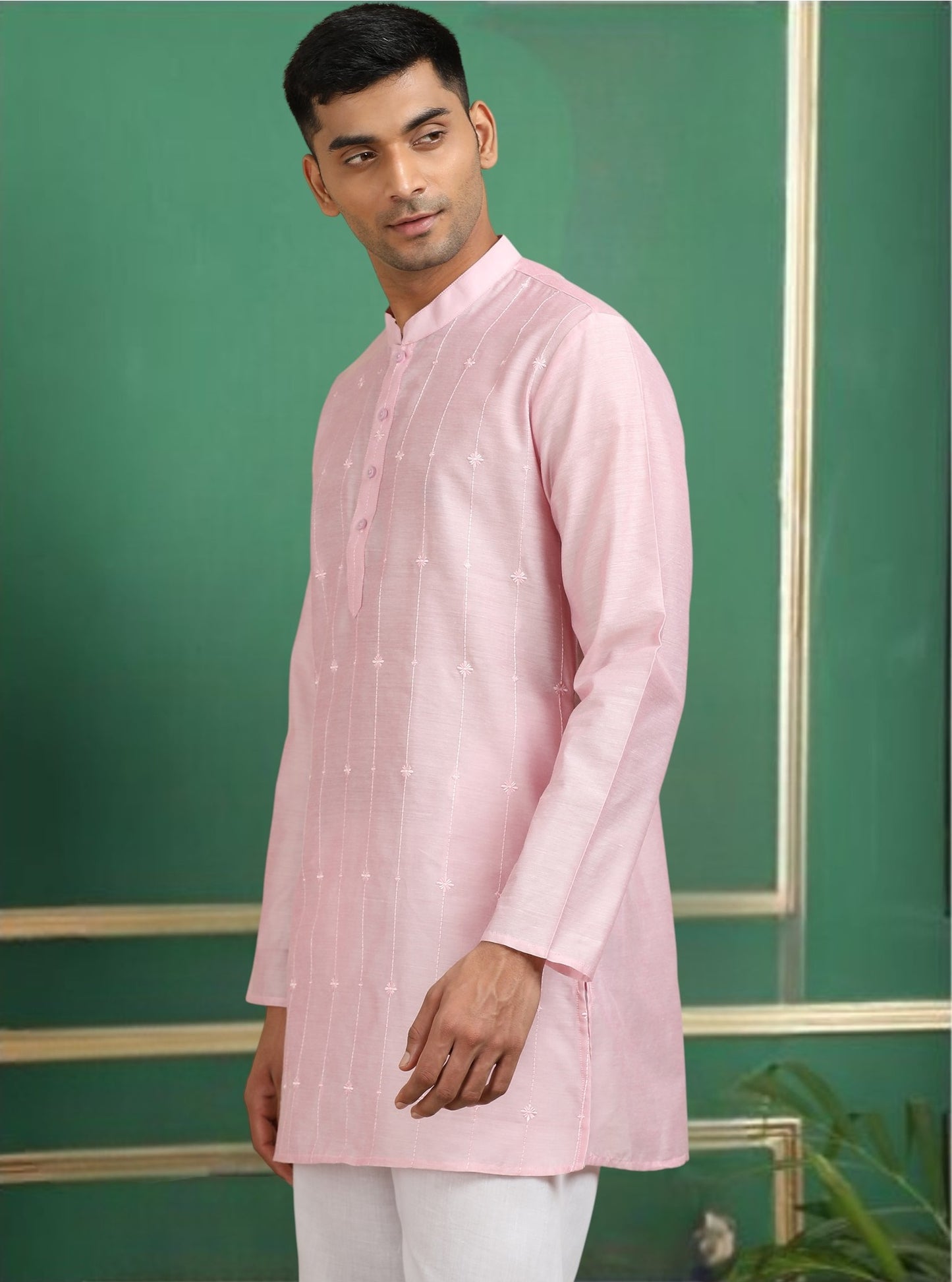 Tattva Baby Pink Toned Threadwork Short Kurta