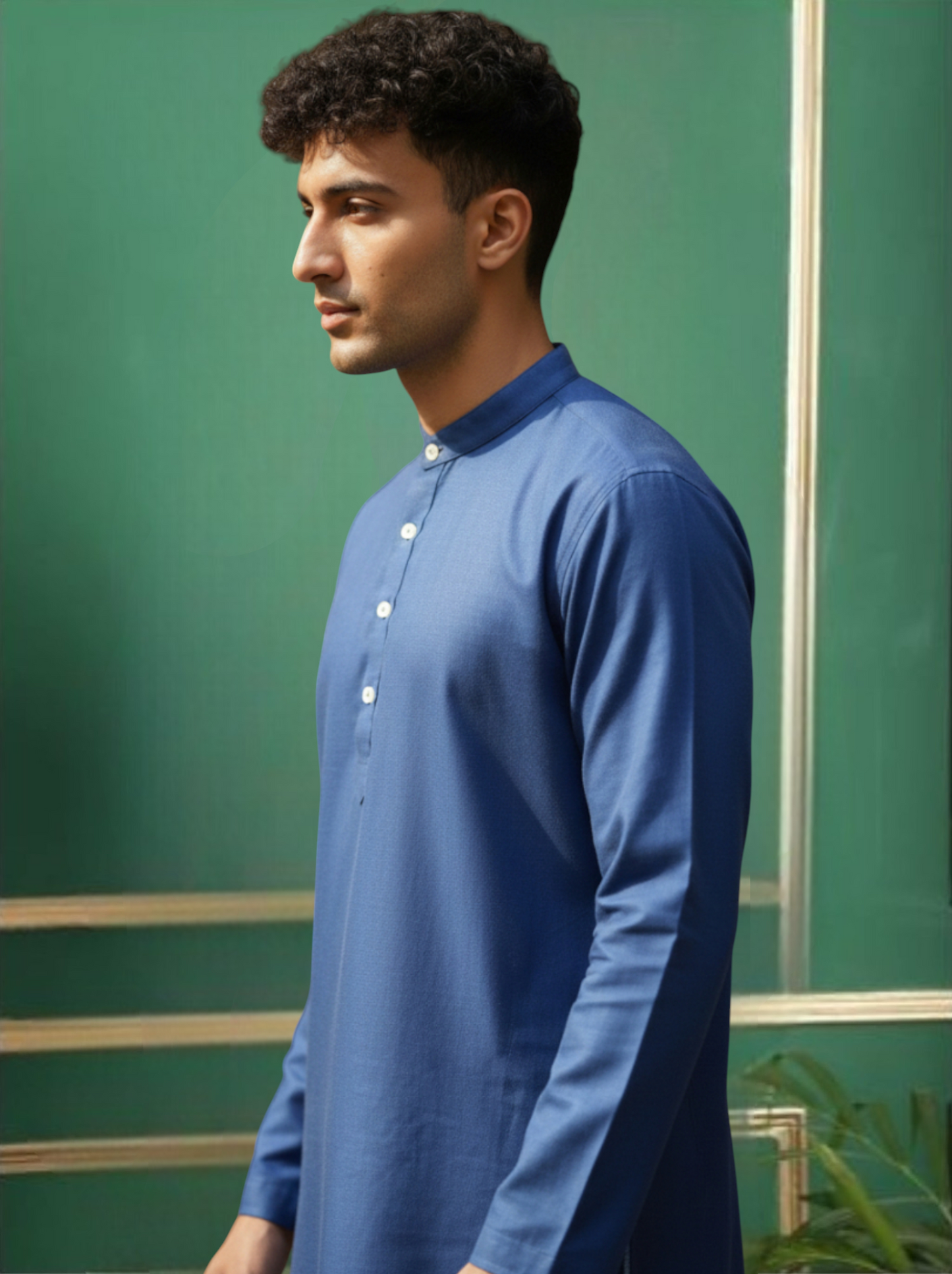 Blue Cotton Straight Short Kurta