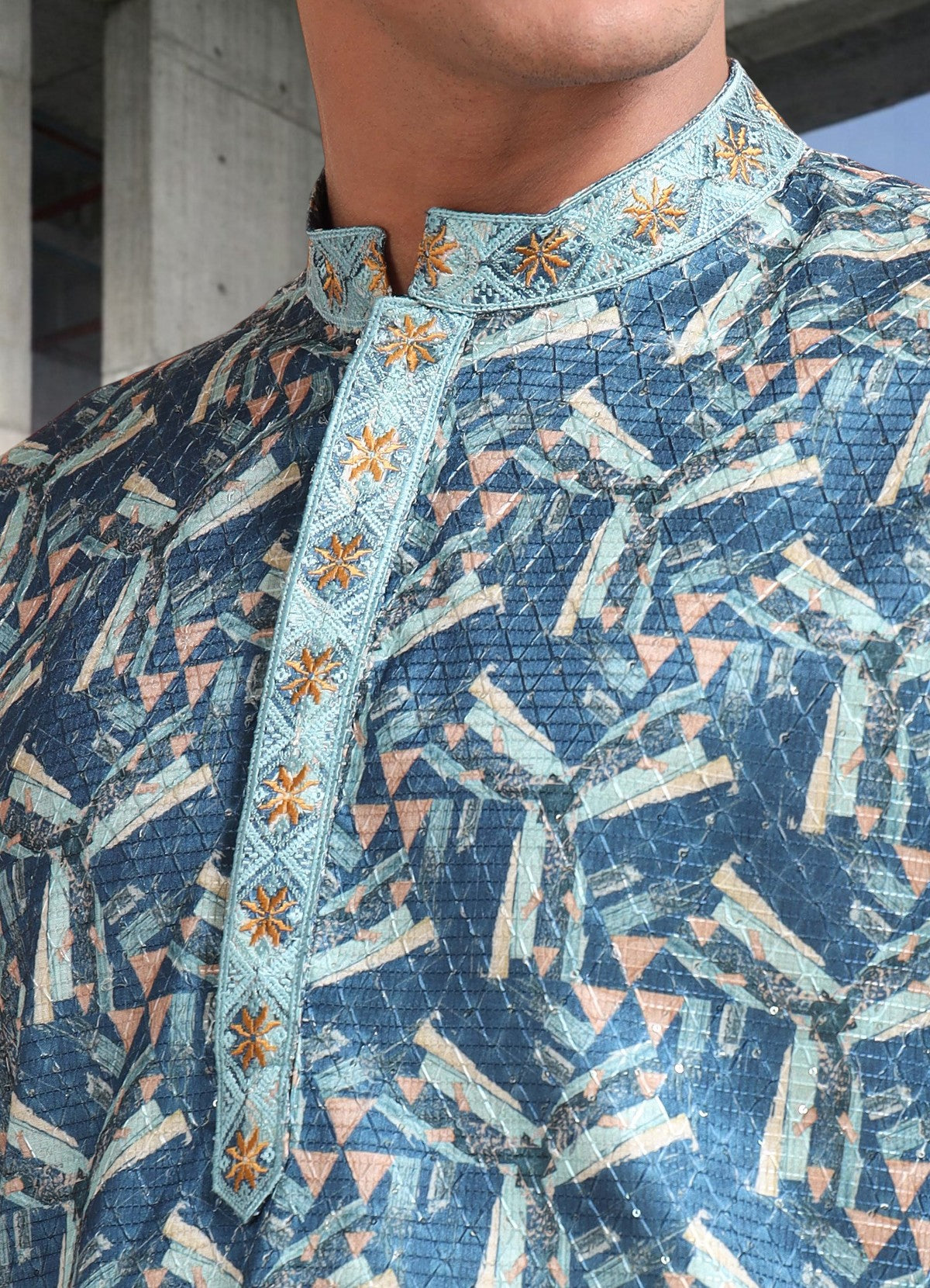 Tattva Woven Diamond Motif Blue Festive Kurta Set