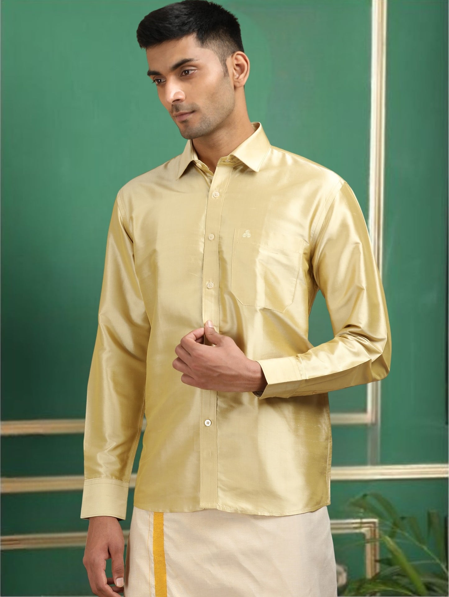 Tattva Men Gold Toned Pure Silk Shirt