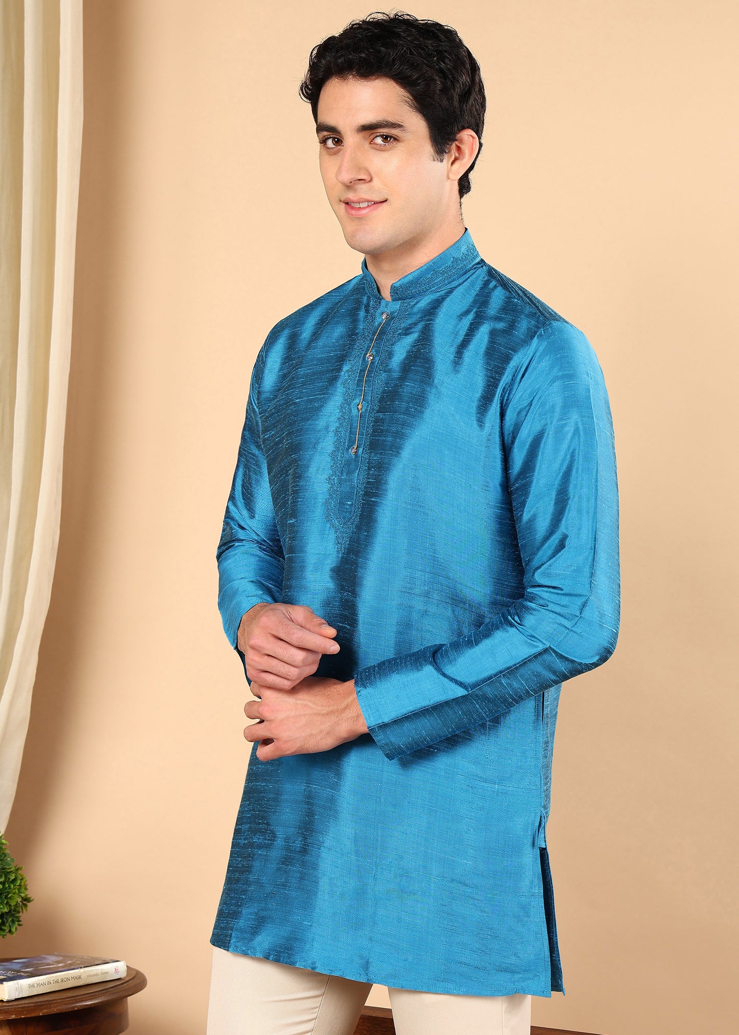 Tattva Men Solid Short Silk Kurta