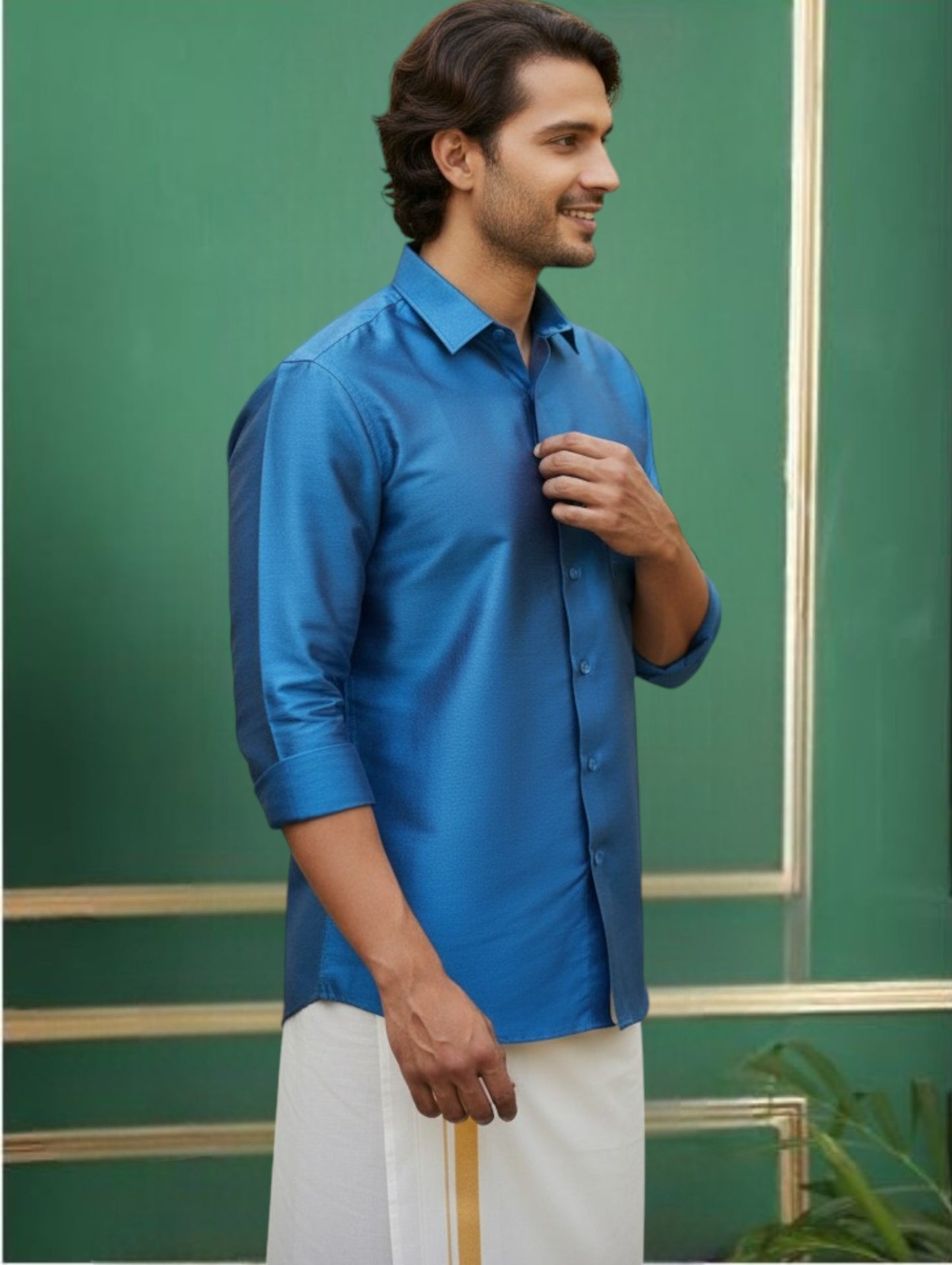 Tattva Mens Deep Blue Solid Shirt