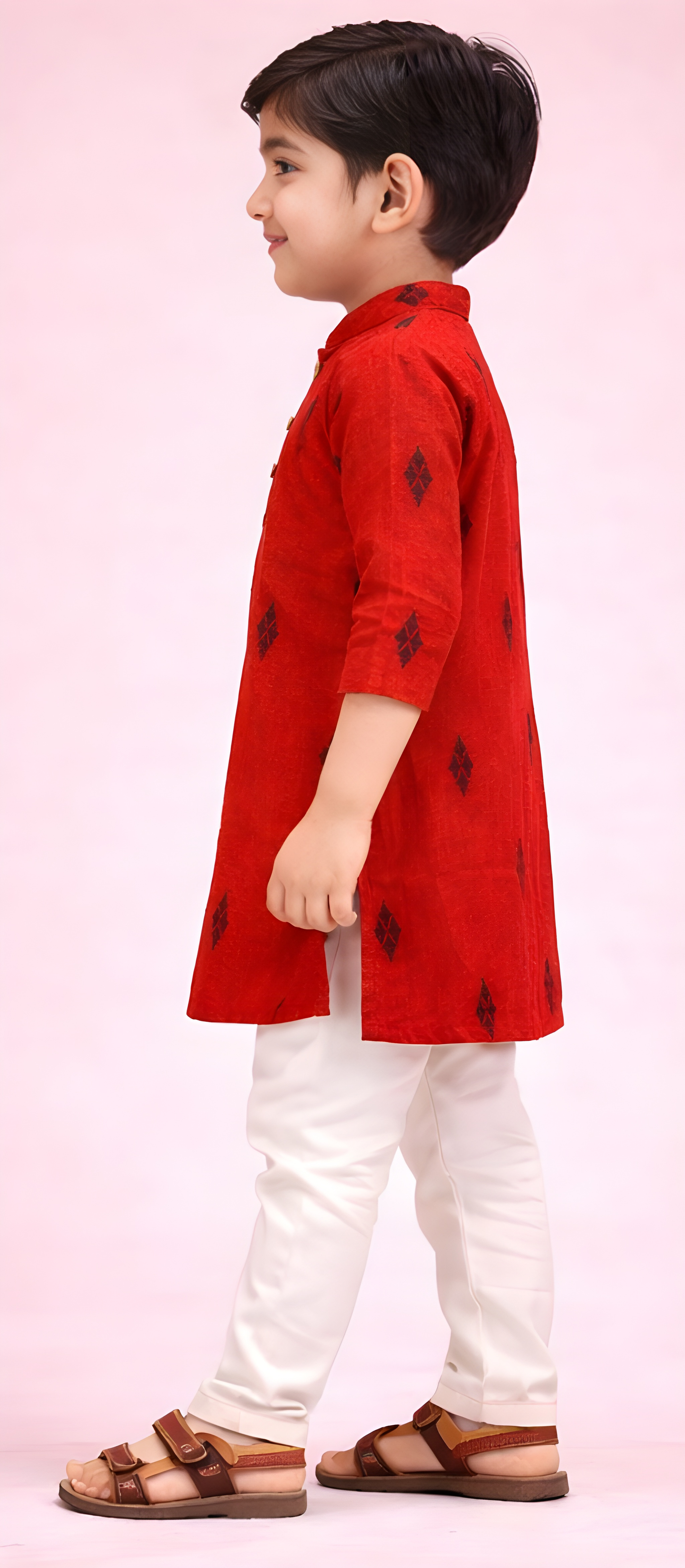 TATTVA Boys Ethnic Kurta with Ikat Woven Motif & Mandarin Collar