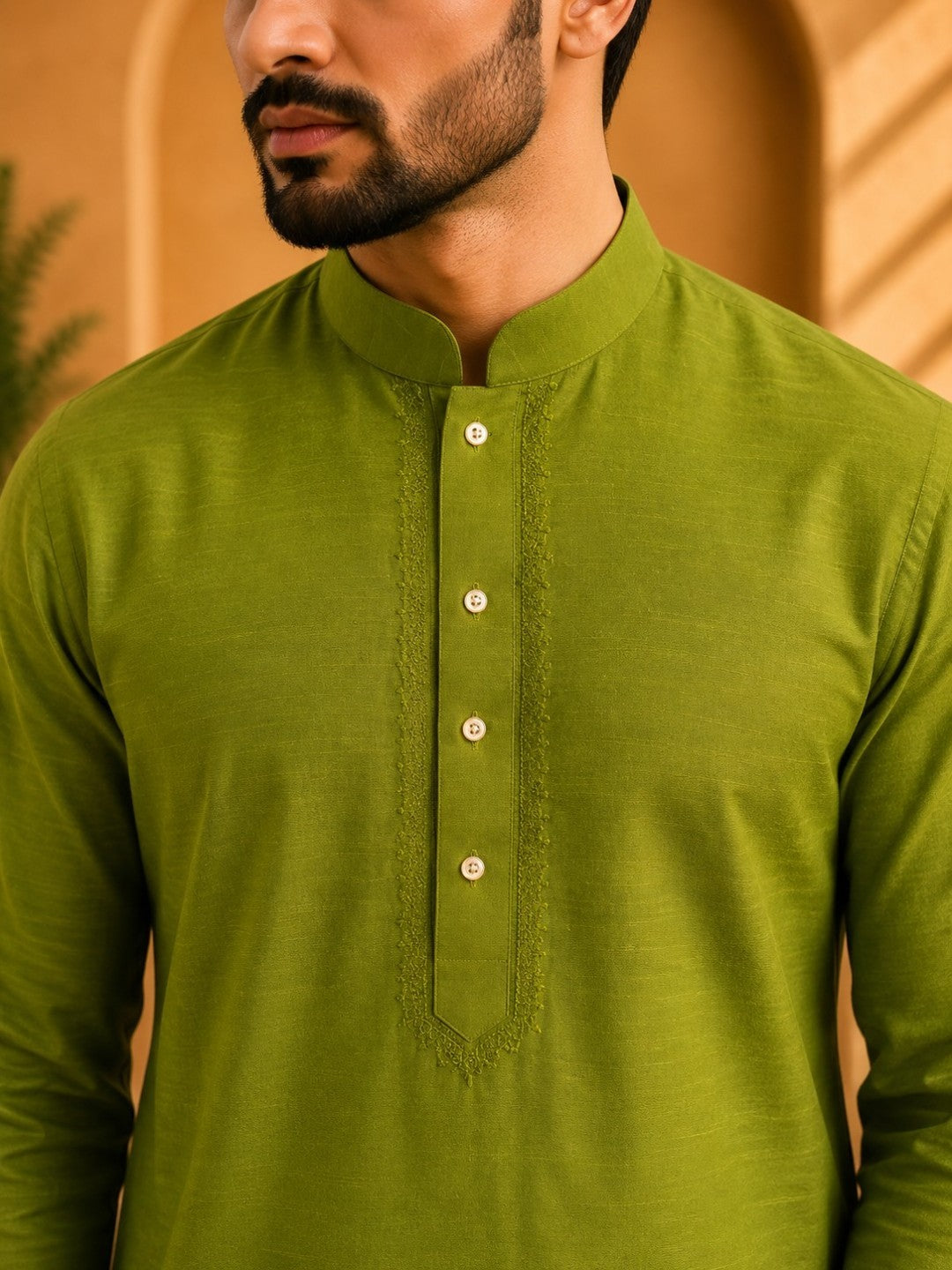 Tattva Solid Embroidered Mandarin Collar Short Kurta