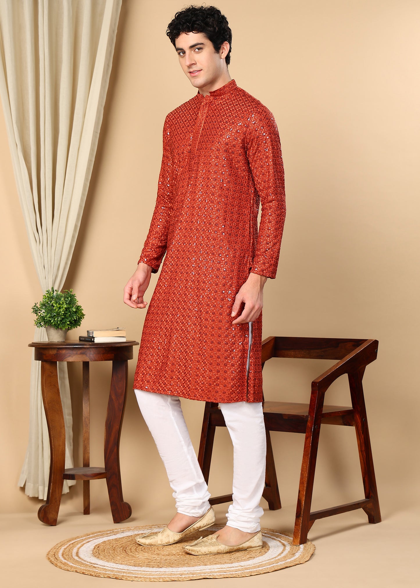 Tattva Embroidered Thread Work Mandarin Collar Straight Kurta