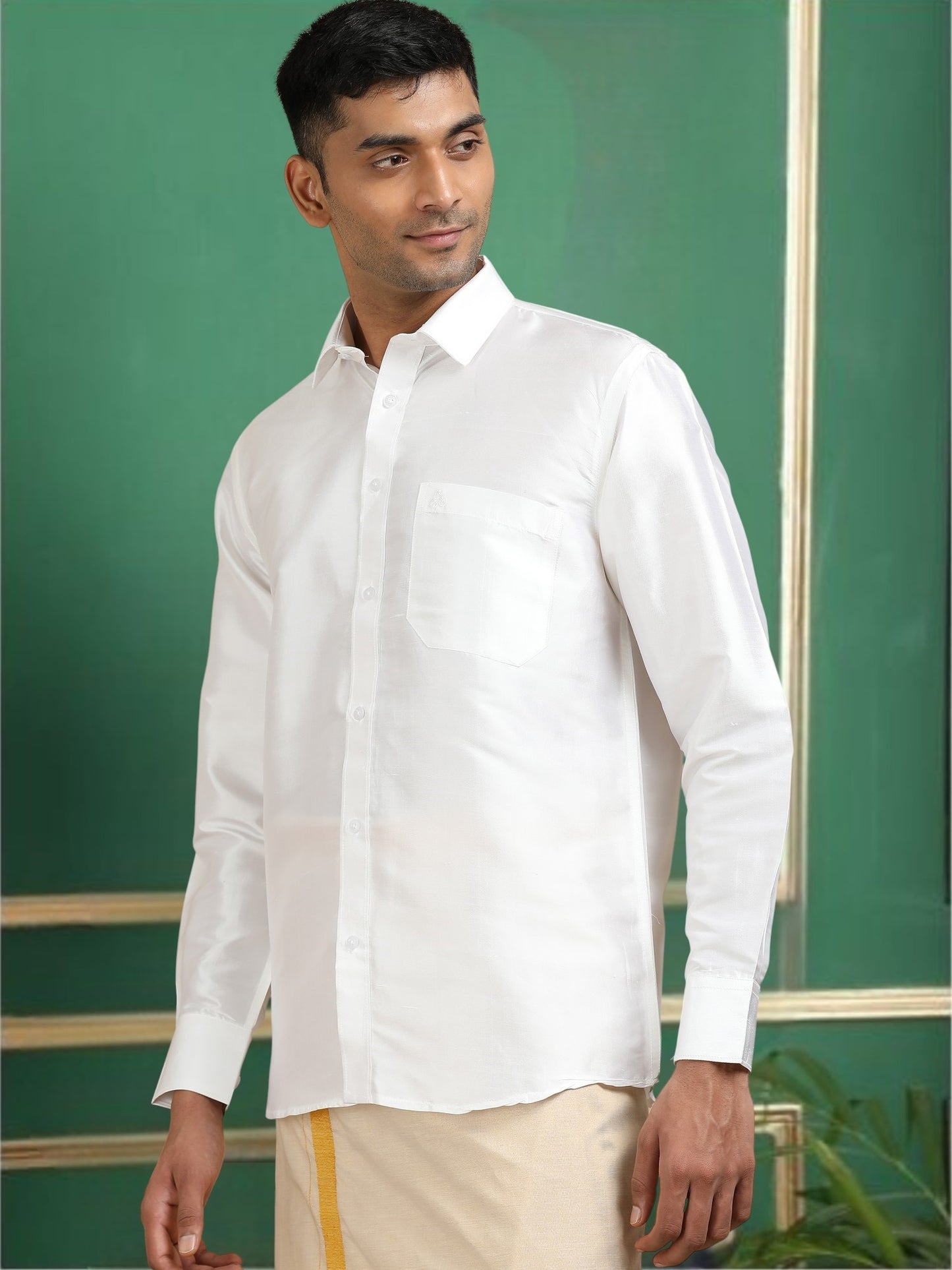 Tattva Men White Toned Pure Silk Shirt