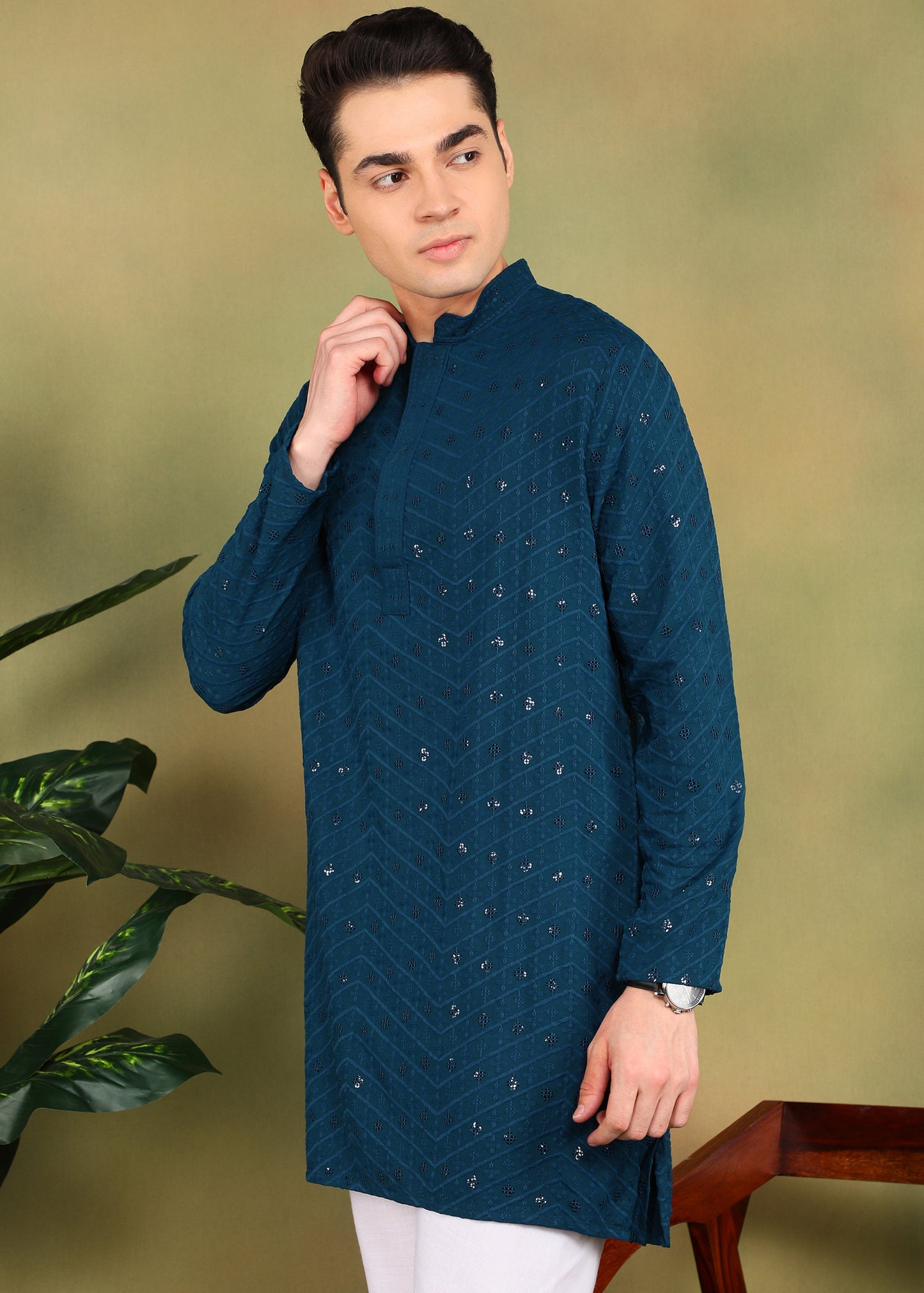 Tattva Men Dark Blue Short Kurta