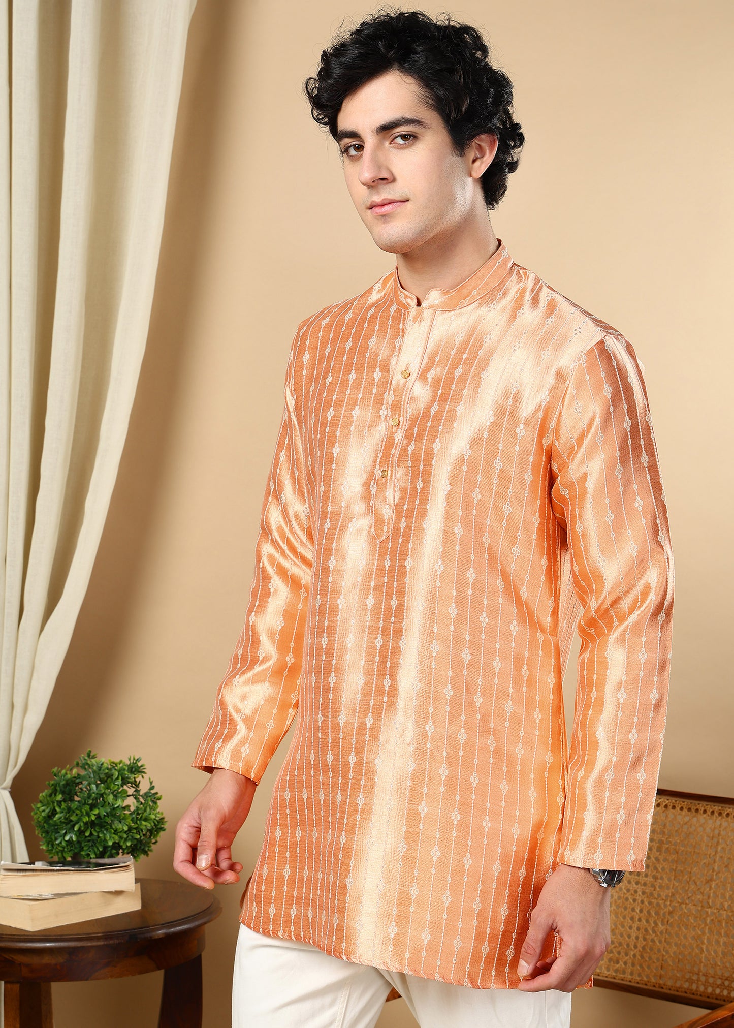 Tattva Orange Printed Short Kurta