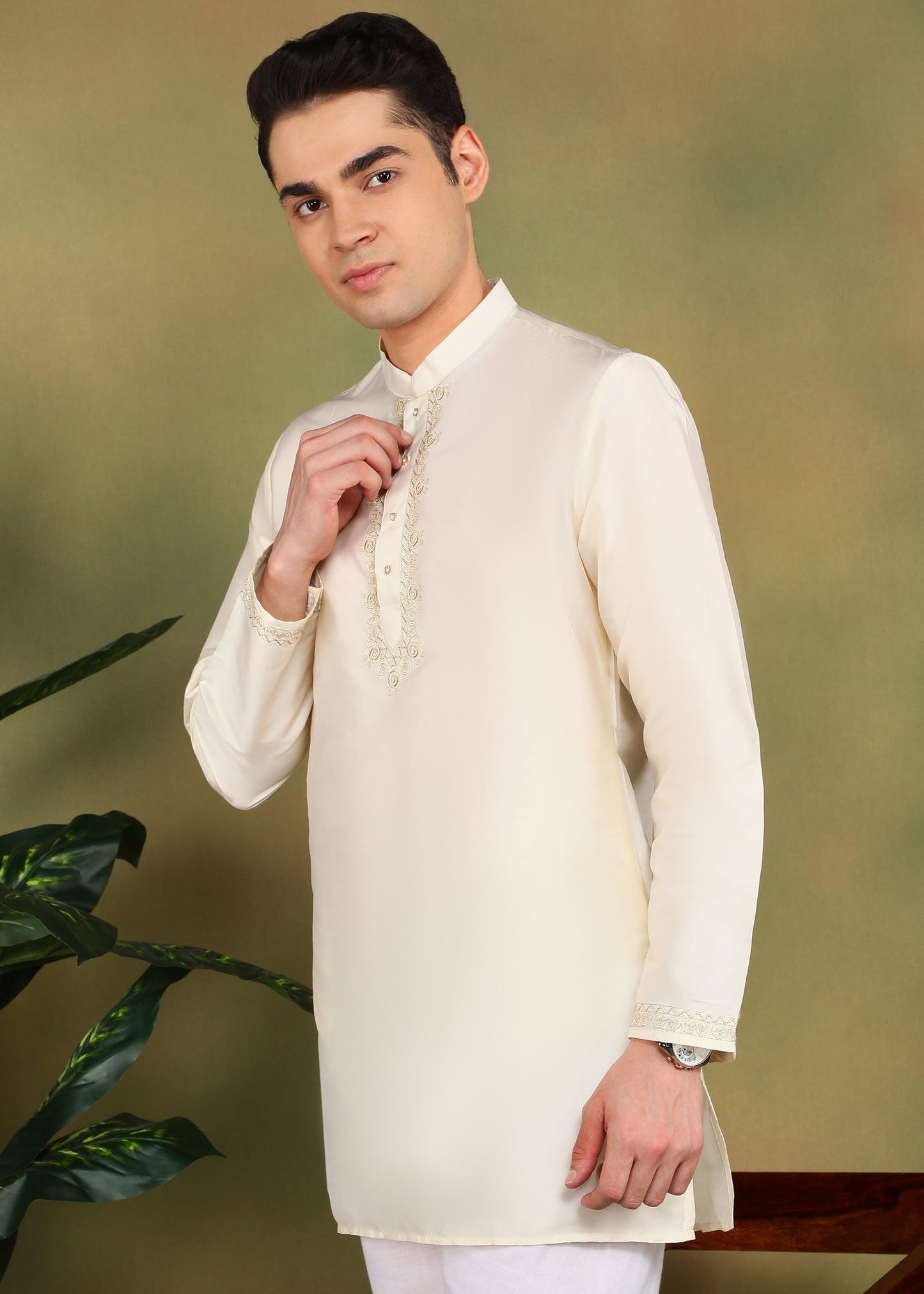 Tattva Men Cream Toned Short Kurta